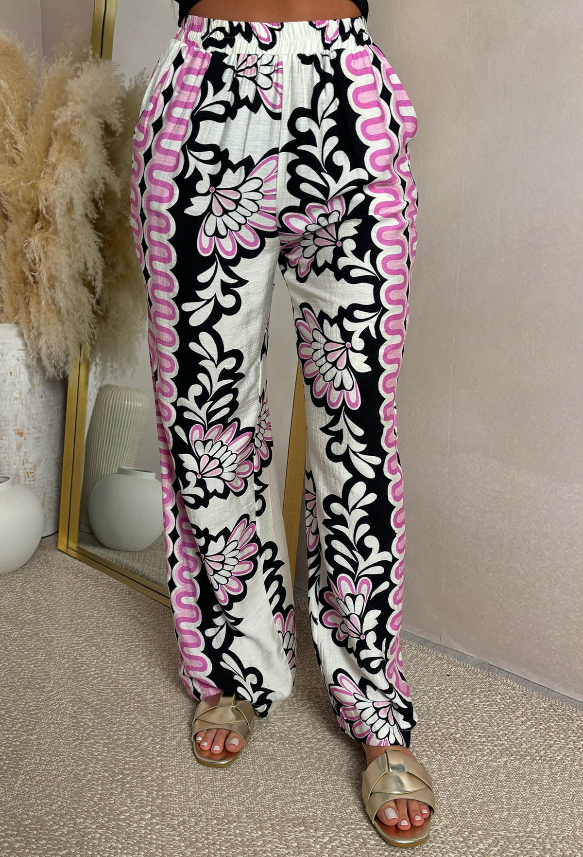 Sunkissed Luxe Lilac Floral Print Straight Leg Stretch Trousers - Image 3