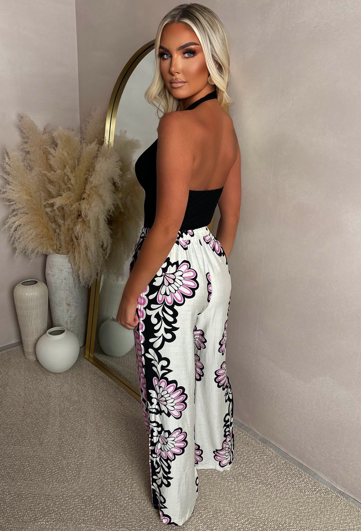 Sunkissed Luxe Lilac Floral Print Straight Leg Stretch Trousers - Image 4