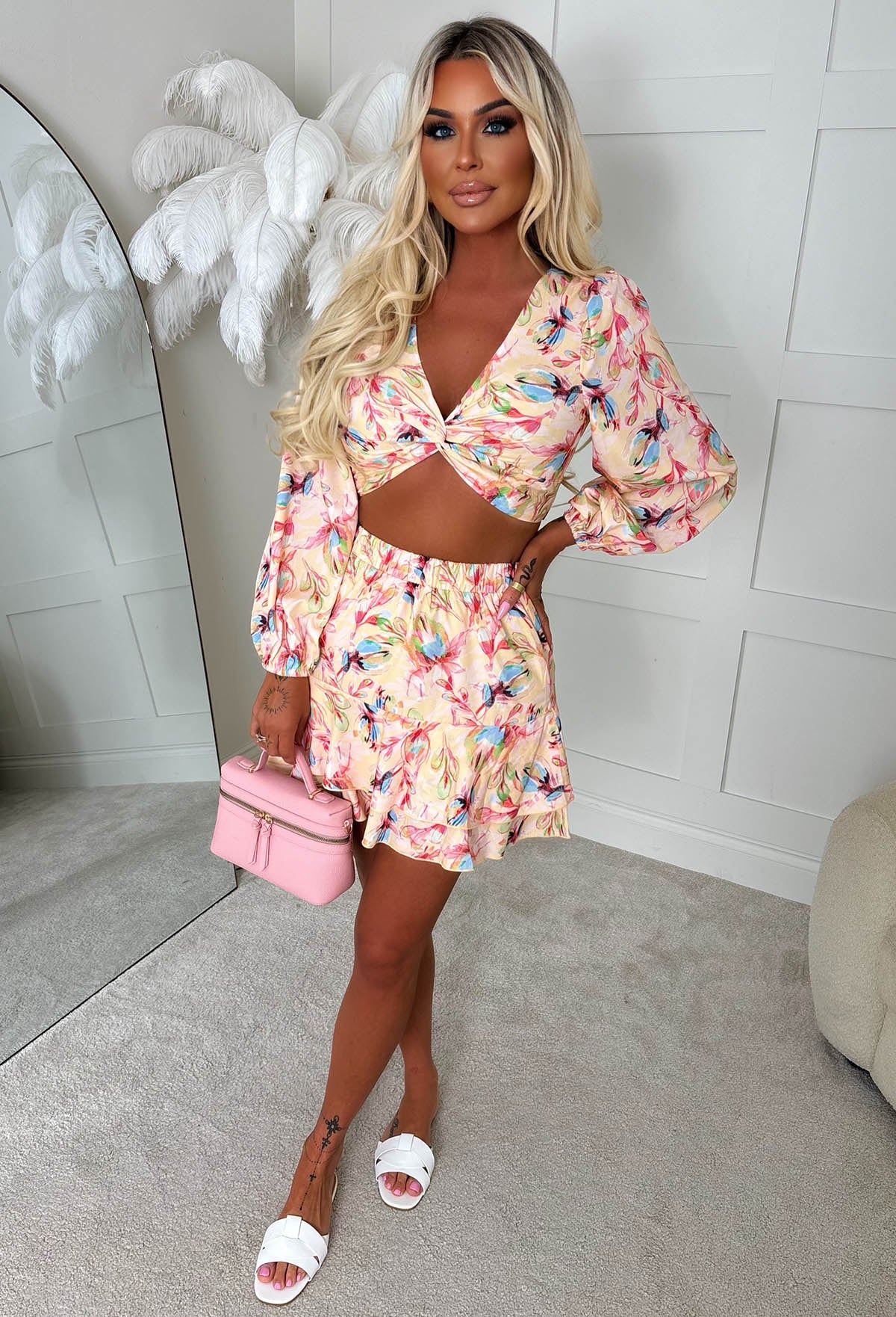 Sunkissed Siren Yellow Knot Detail Ruffle Skirt Co-ord - Image 3