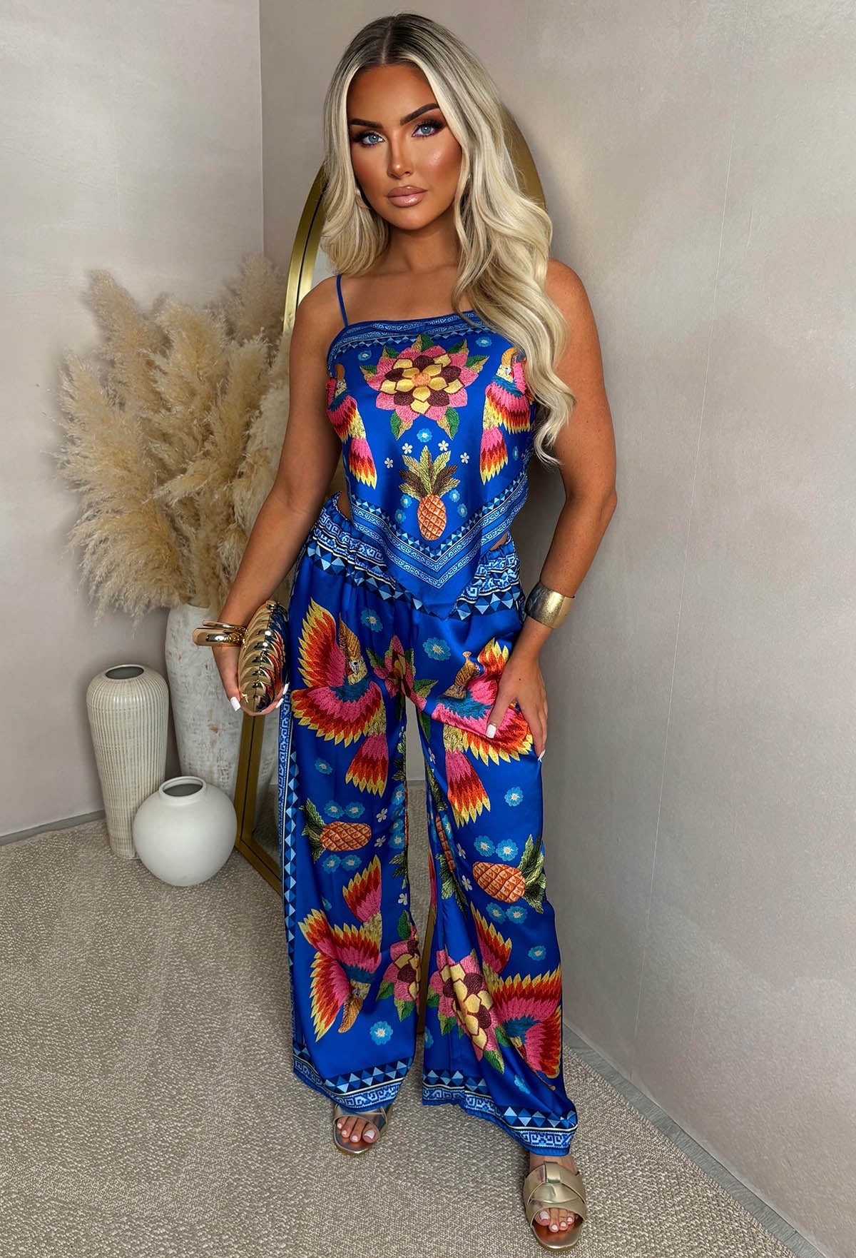 Sunkissed Sizzle Cobalt Satin Top And Trouser Co-Ord