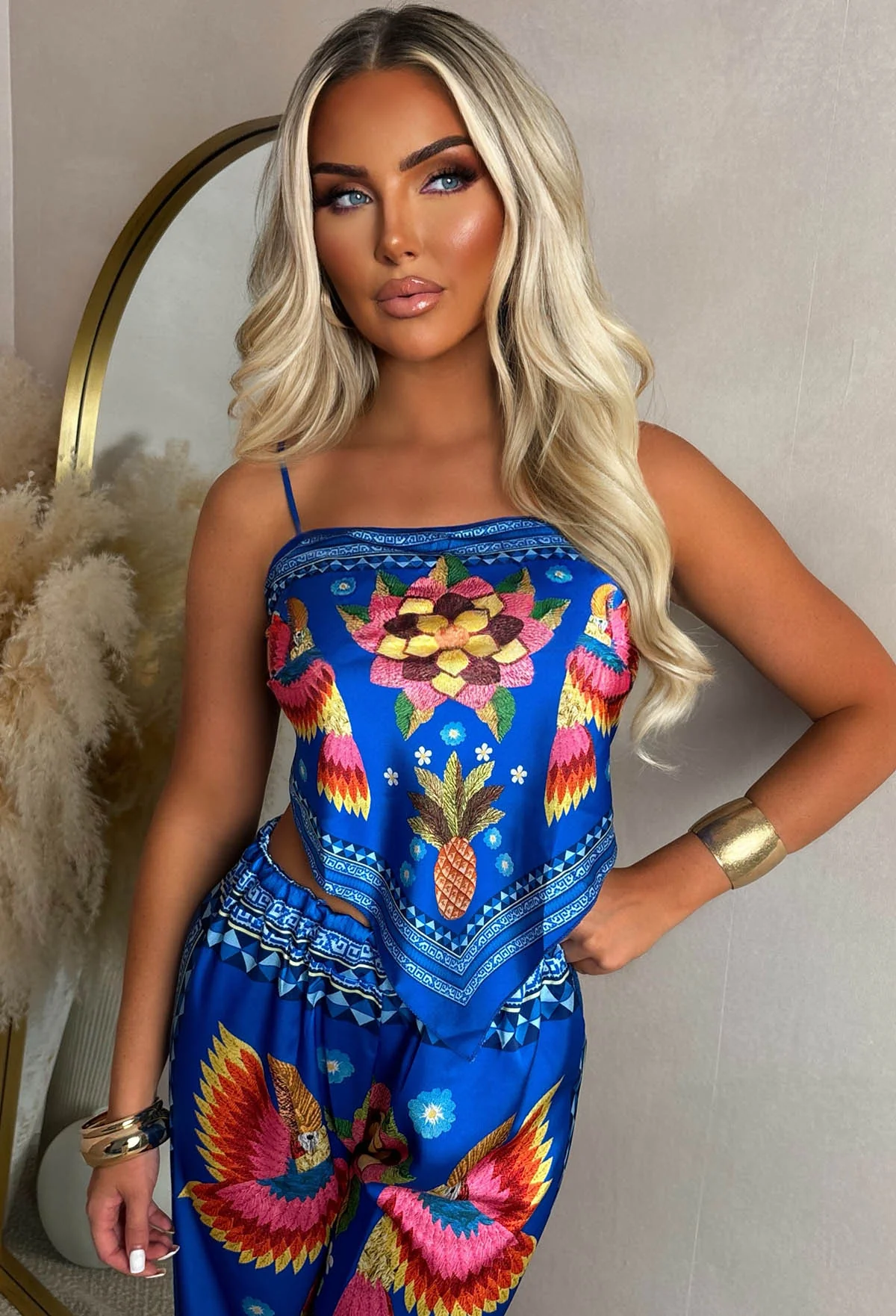 Sunkissed Sizzle Cobalt Satin Top And Trouser Co-Ord - Image 3