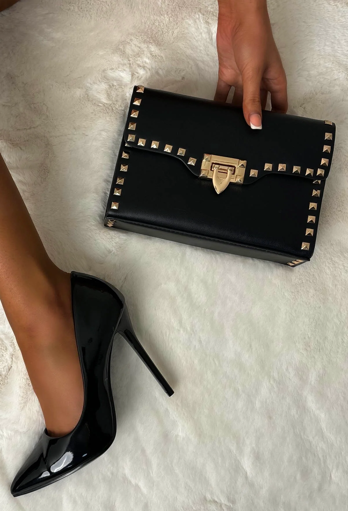 Sunset Boulevard Black Studded Flap Bag - Image 3