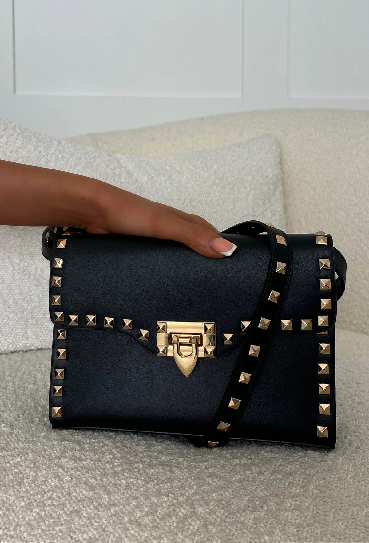 Sunset Boulevard Black Studded Flap Bag - Image 4