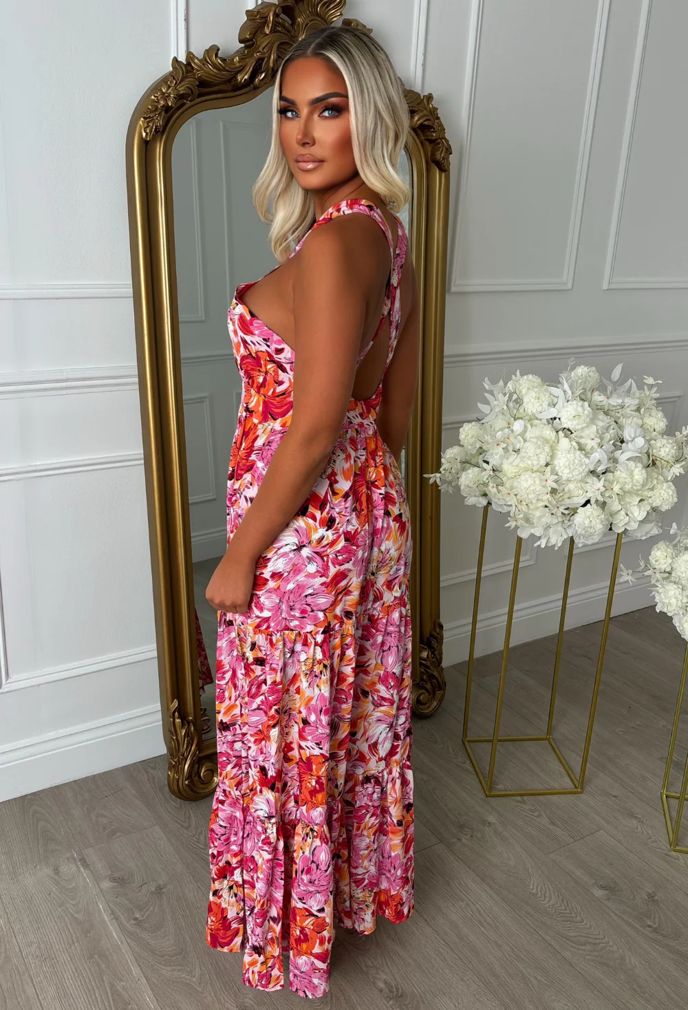 Sunset Siren Pink Printed Cross Front Maxi Dress - Image 2