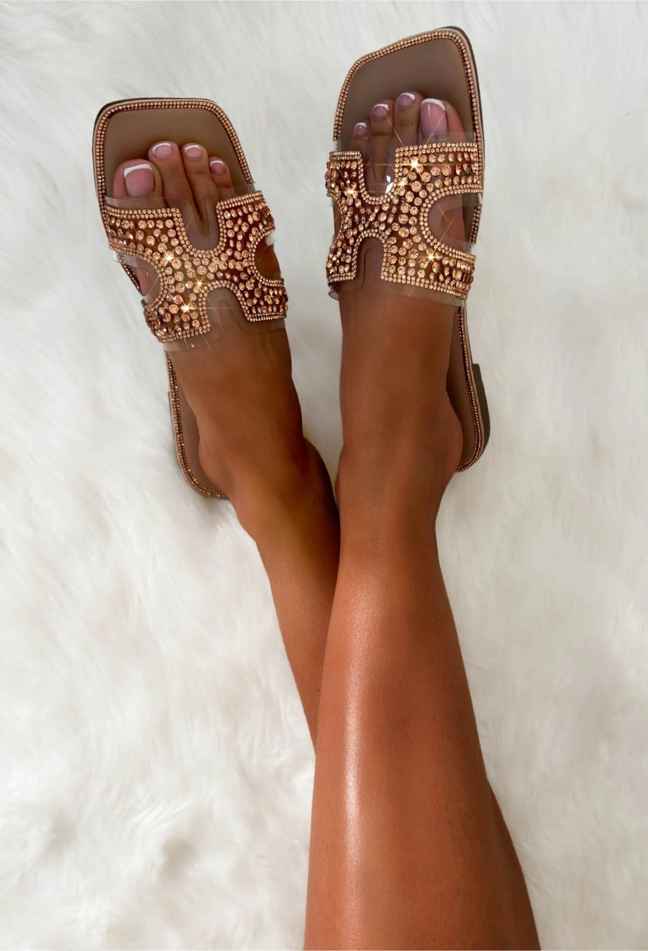 Sunset Sizzle Rose Gold Embellished Jelly Sandals - Image 3