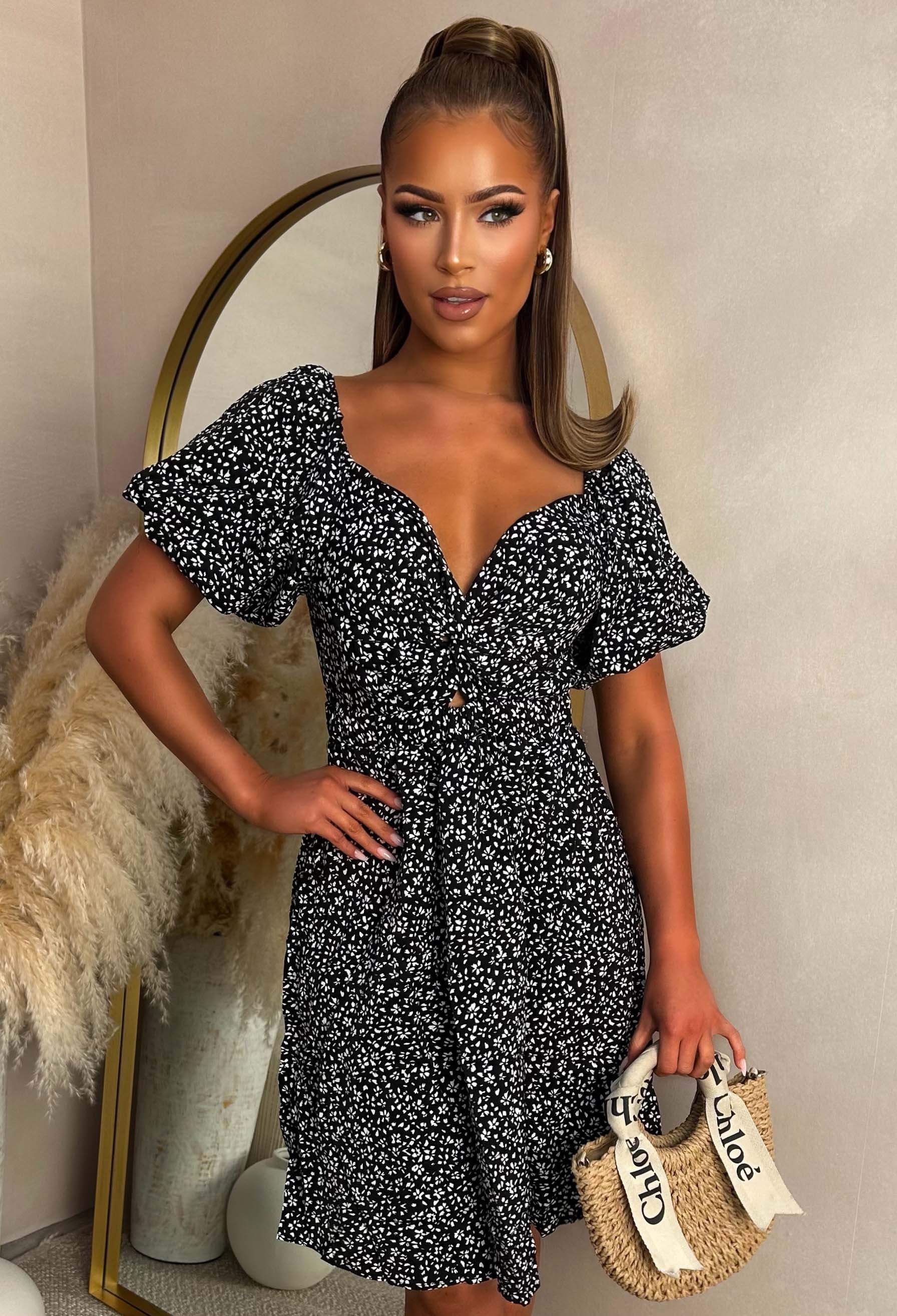 Sway & Slay Black Cut Out Print Short Sleeve Mini Dress - Image 3
