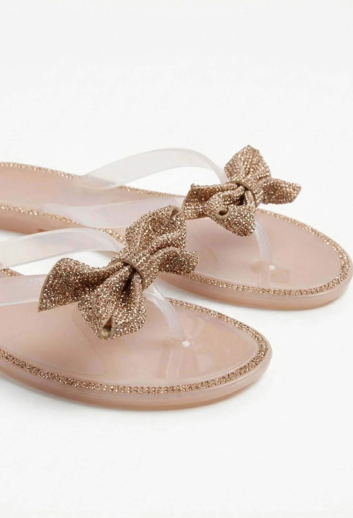 Sweet And Sleek Nude Embellished Bow Sandals - Image 2