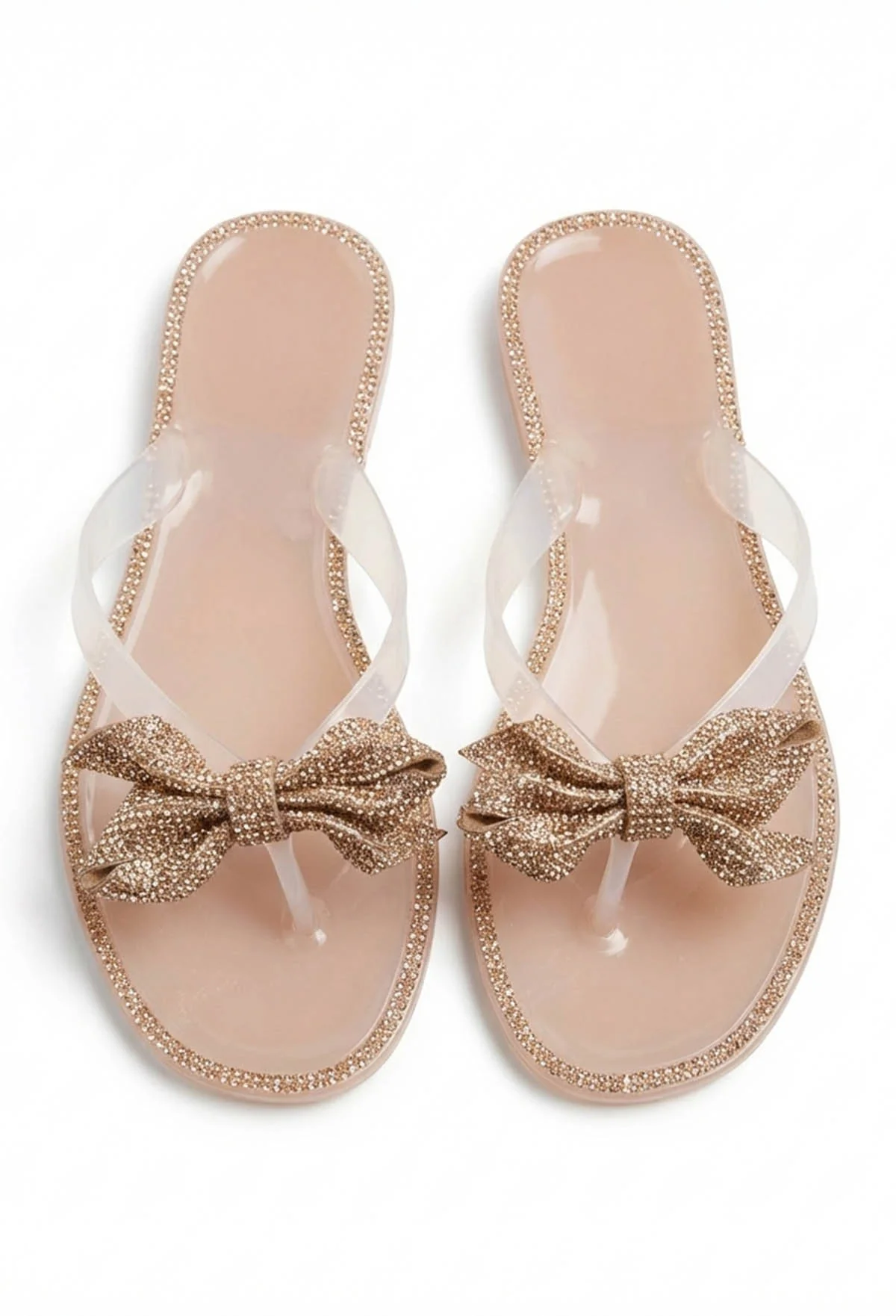 Sweet And Sleek Nude Embellished Bow Sandals - Image 3