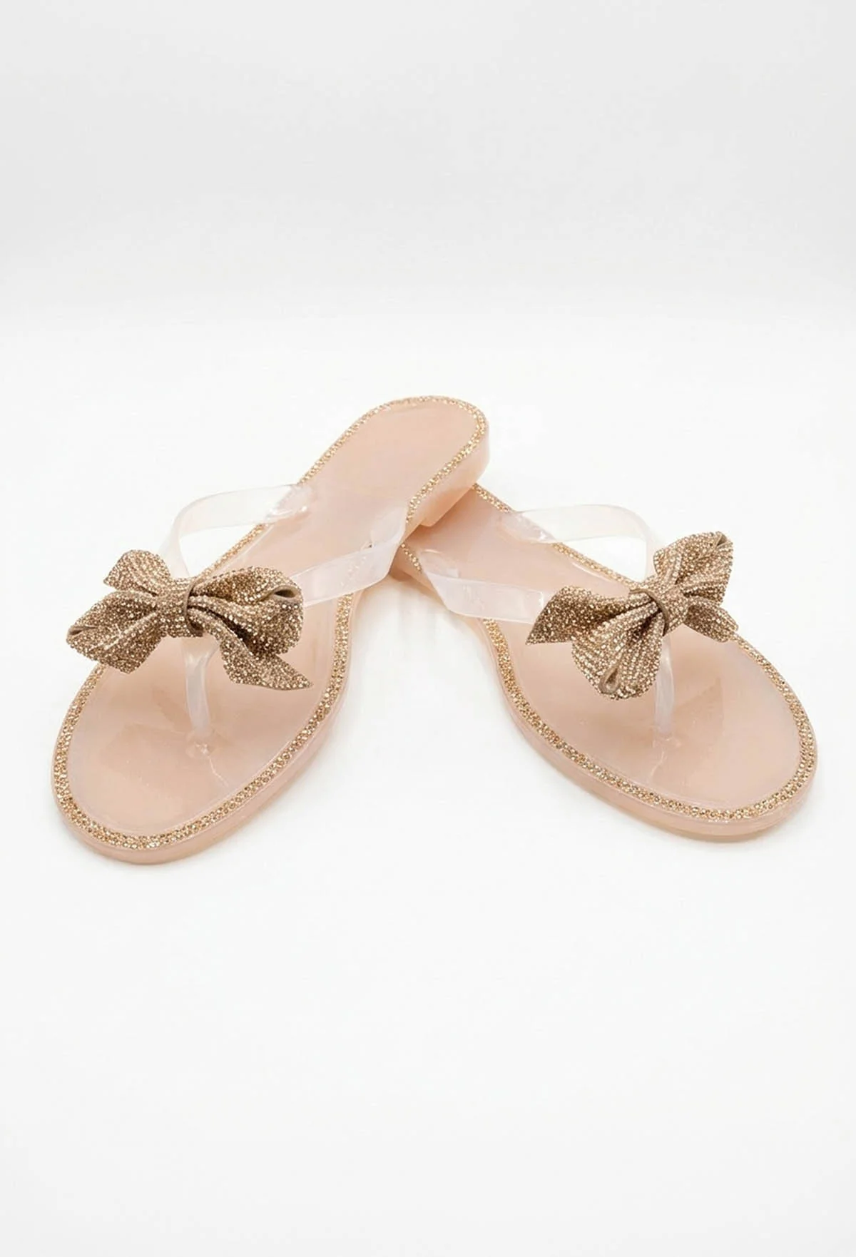 Sweet And Sleek Nude Embellished Bow Sandals - Image 4
