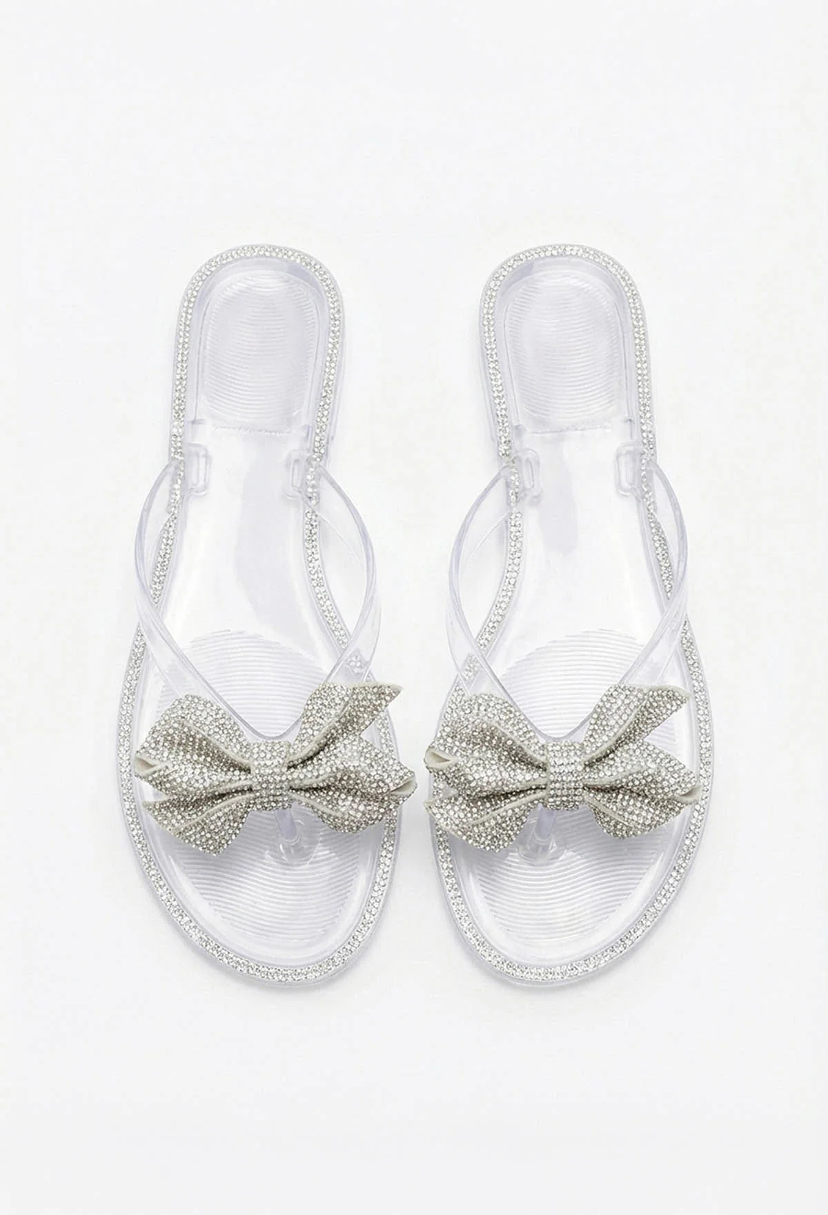 Sweet And Sleek Silver Embellished Bow Sandals - Image 2