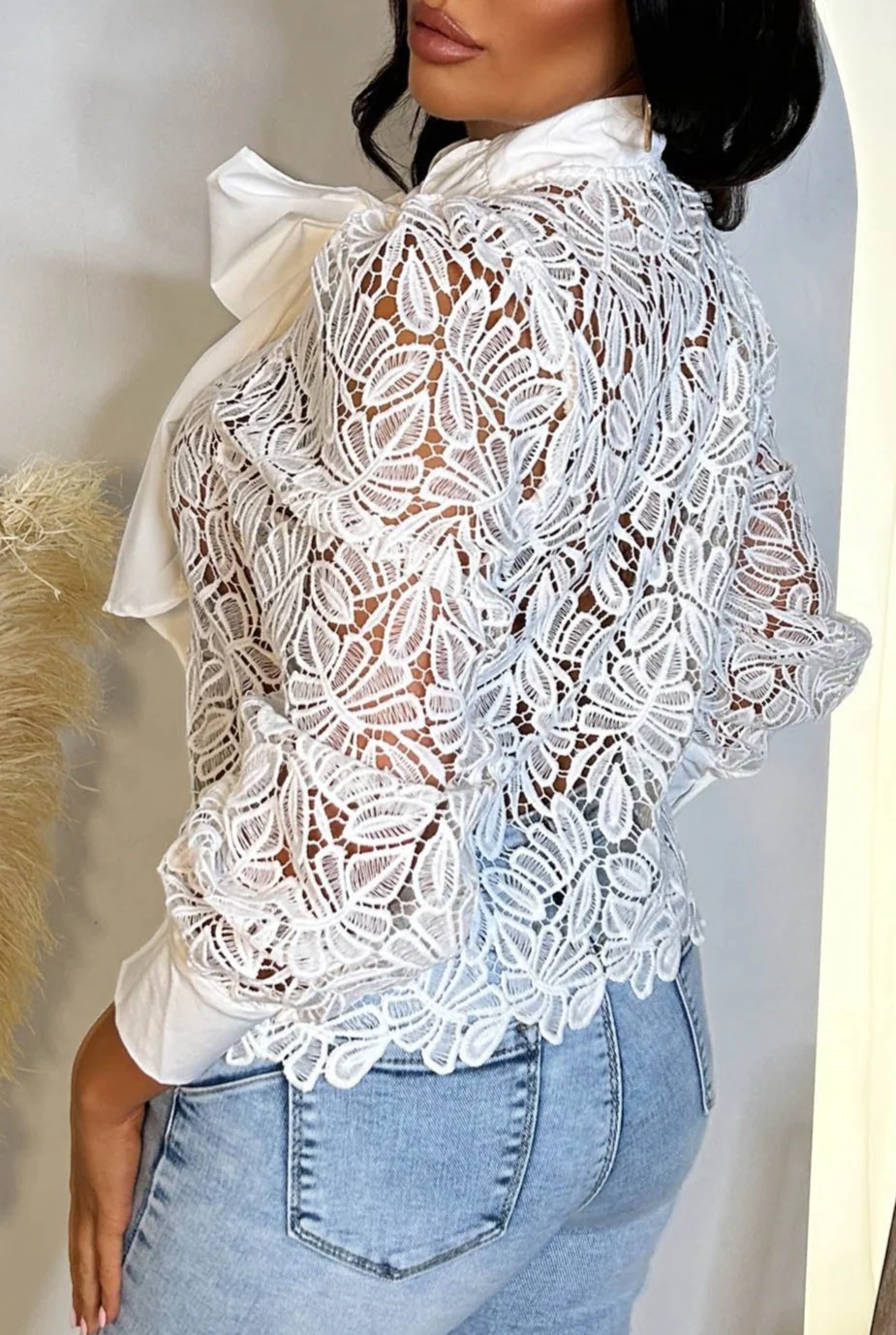 Sweet As Ever White Crochet Pussybow Blouse - Image 2