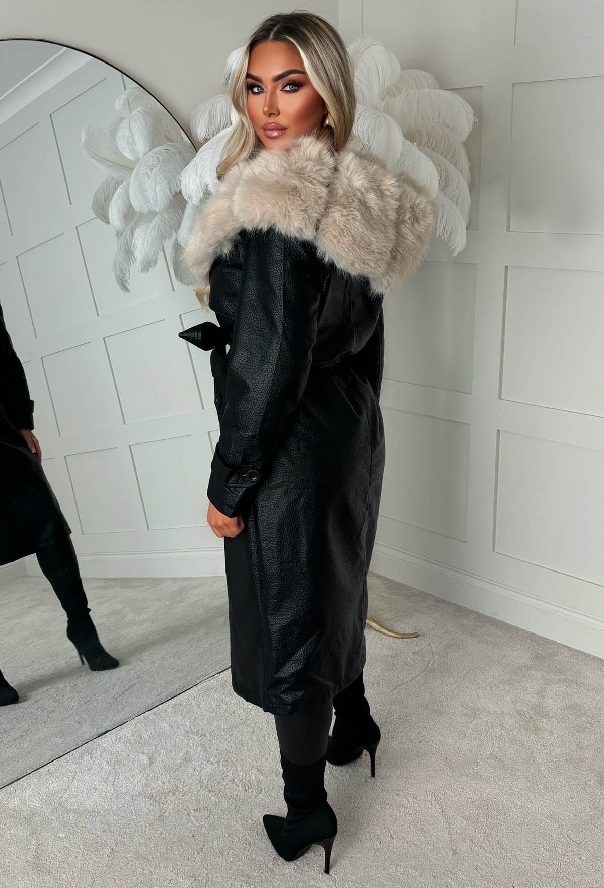 Sweet & Snug Cream Faux Leather Faux Fur Trench Coat - Image 2