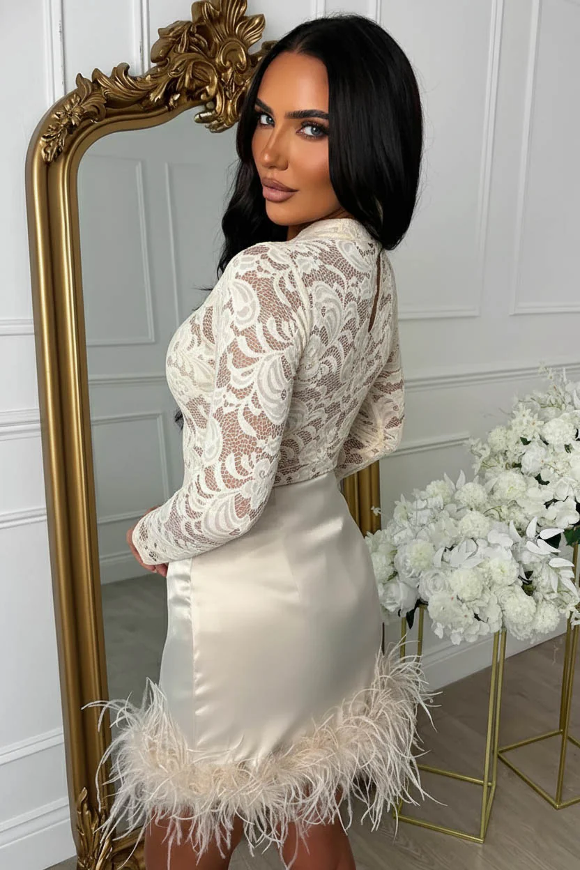 Sweetest Gem Champagne Feather Satin Skirt - Image 2