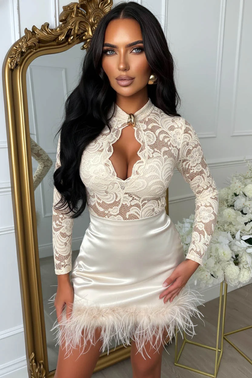 Sweetest Gem Champagne Feather Satin Skirt - Image 3