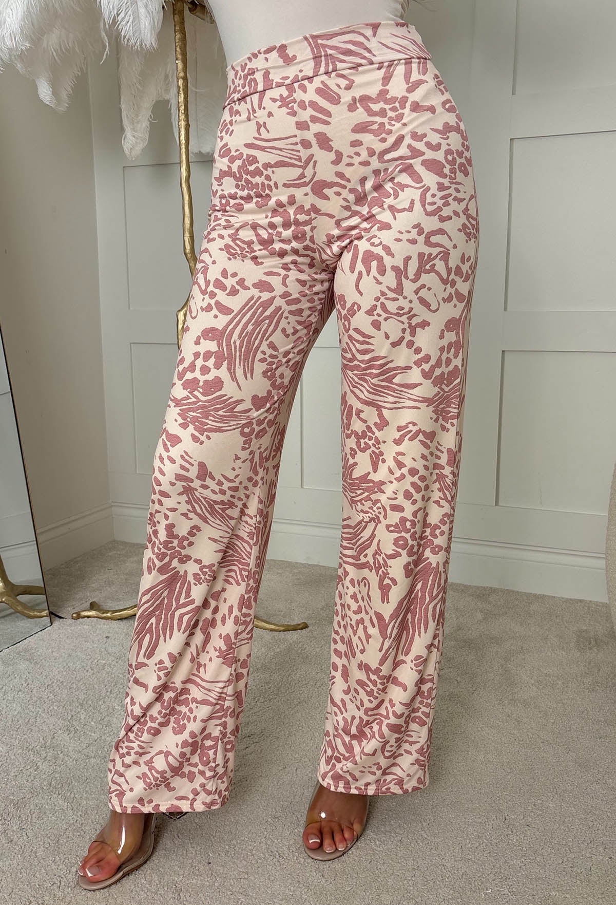 Sweetest Soul Light Pink Animal Print Slinky Straight Leg Trousers - Image 4