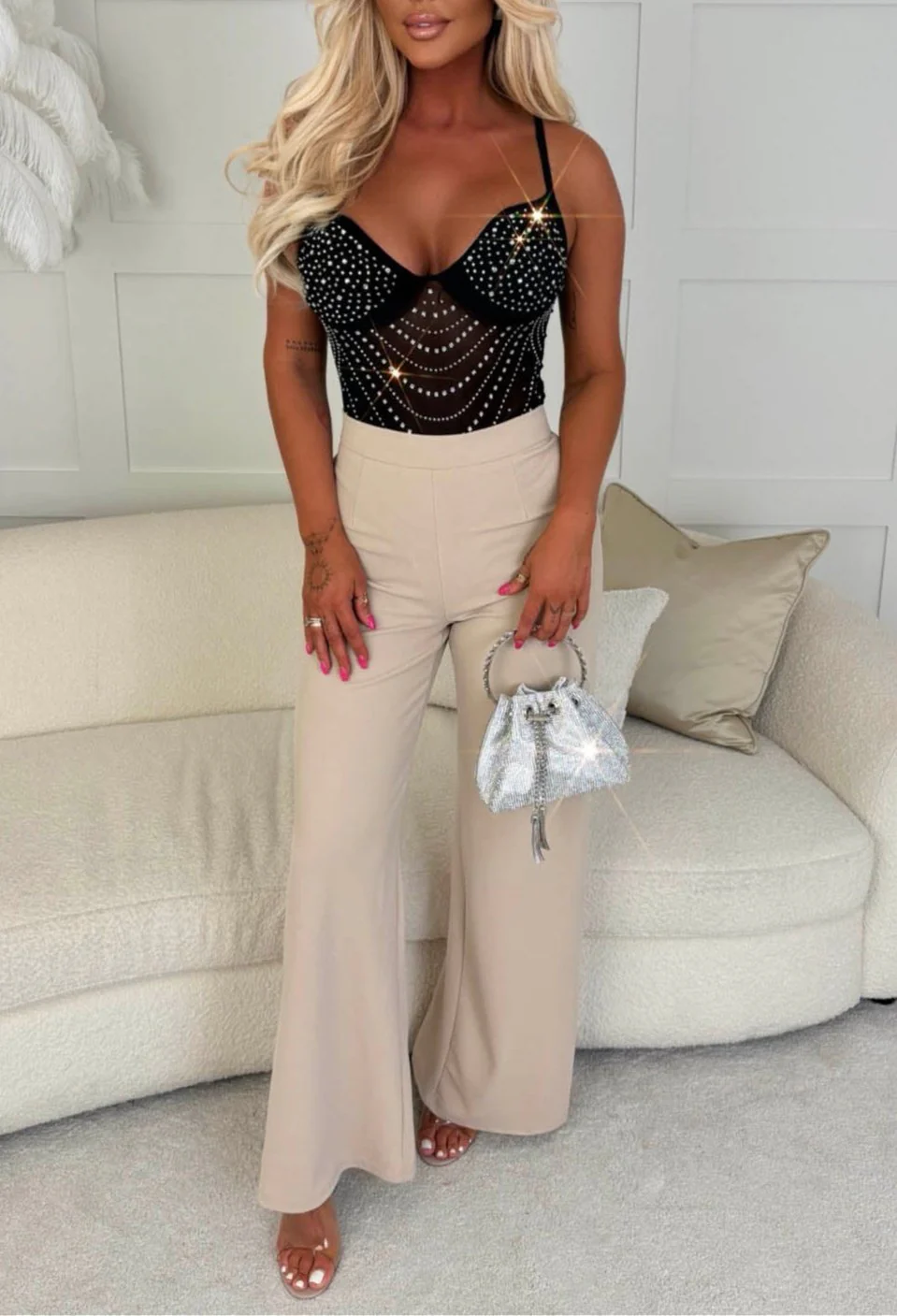 Take A Hint Black Sheer Embellished Bodysuit - Image 2