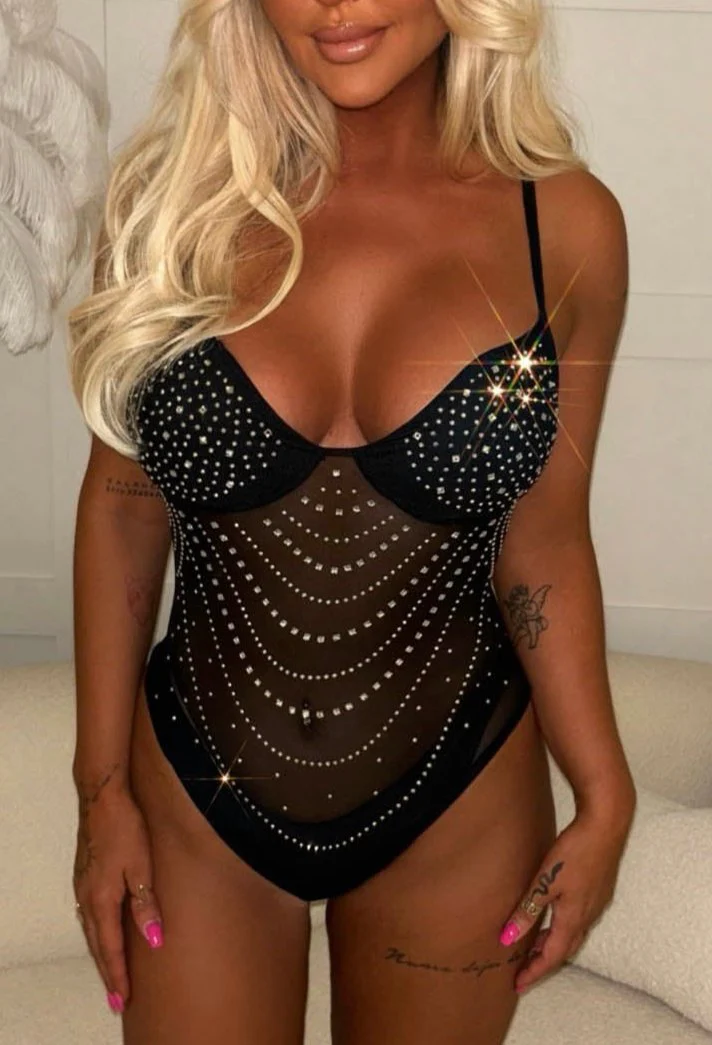 Take A Hint Black Sheer Embellished Bodysuit - Image 6