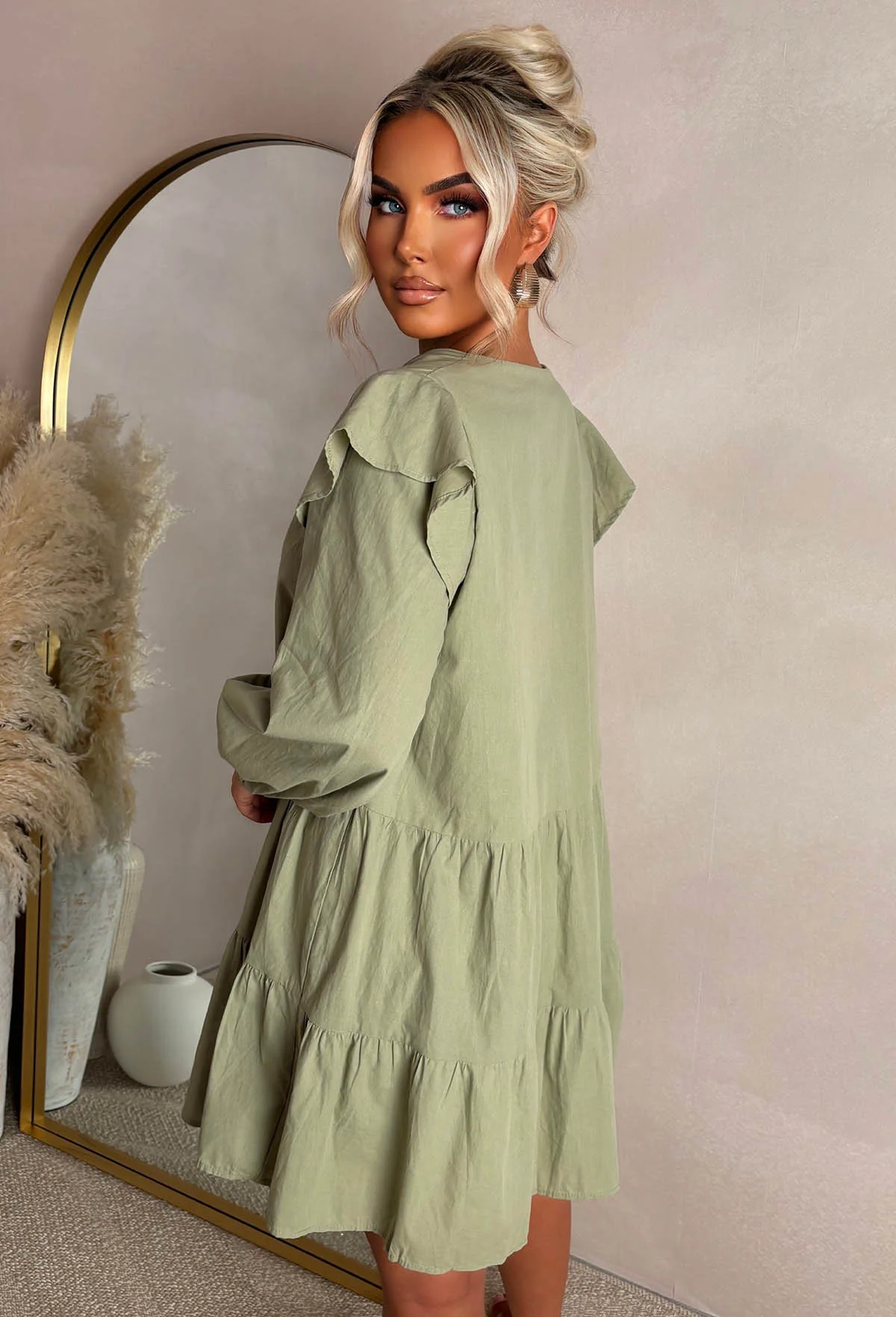 Take Me To Paradise Khaki Frill Front Shirt Dress - Image 4