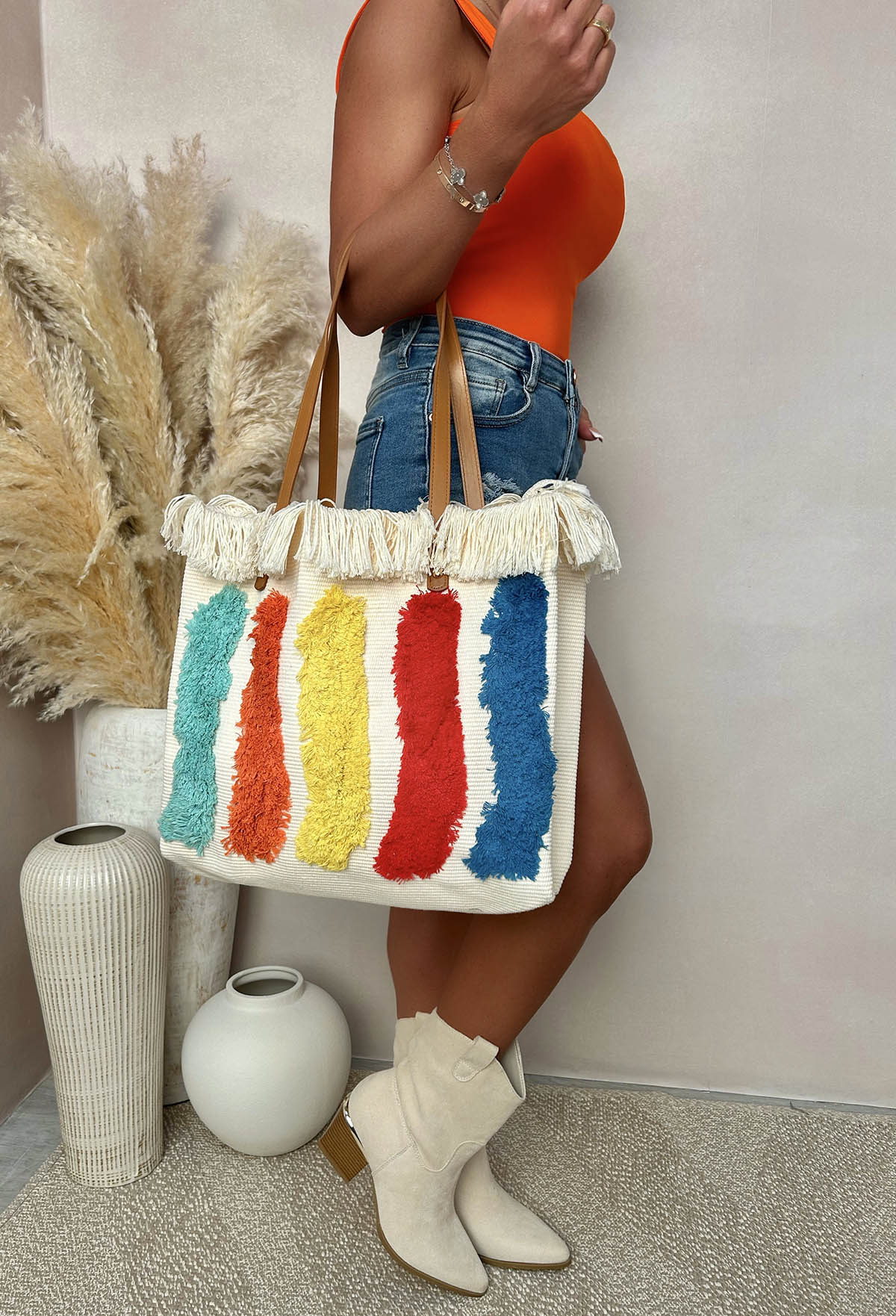 Take Me To Tropez Cream Beach Tote Bag