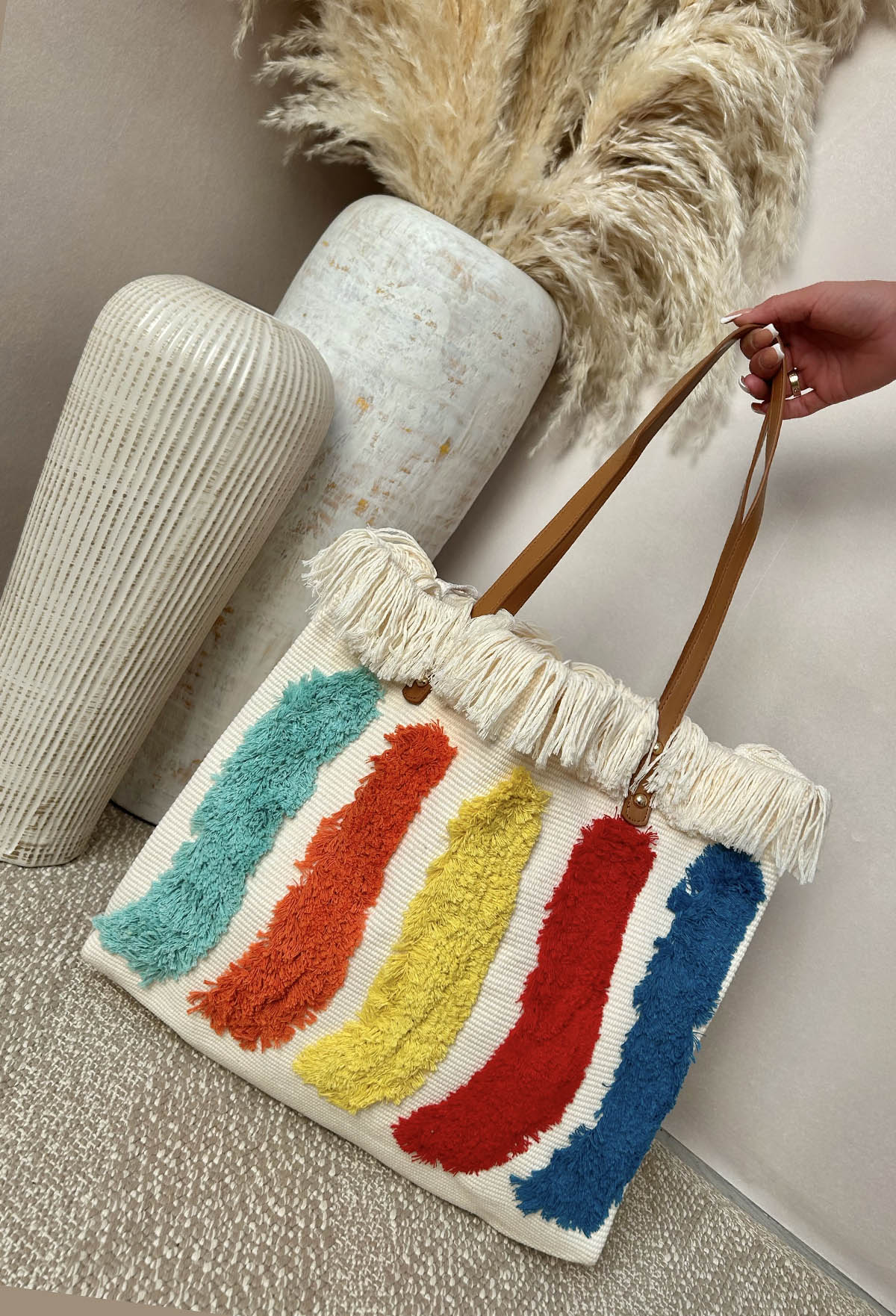 Take Me To Tropez Cream Beach Tote Bag - Image 4