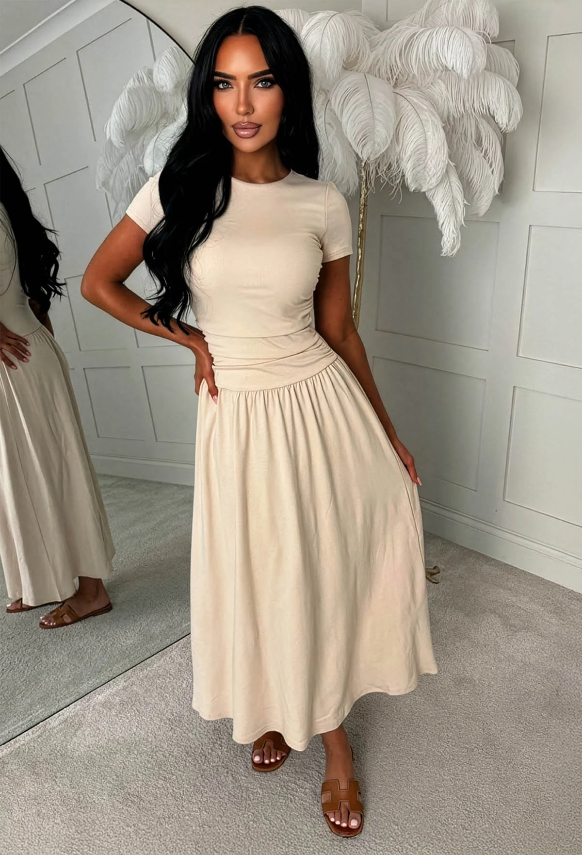 Tease Please Stone T Shirt Ruched Midi Dress - Image 2