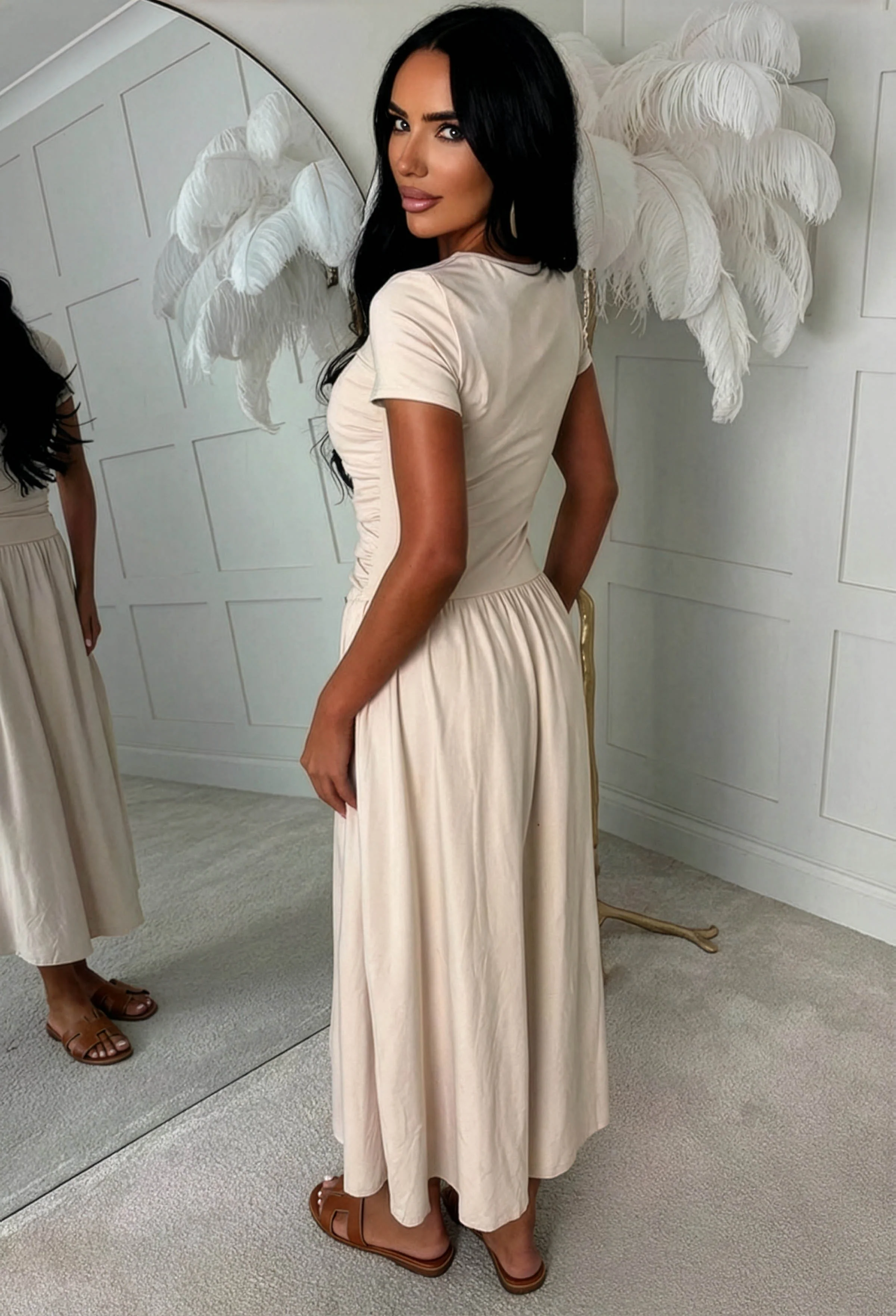 Tease Please Stone T Shirt Ruched Midi Dress - Image 3