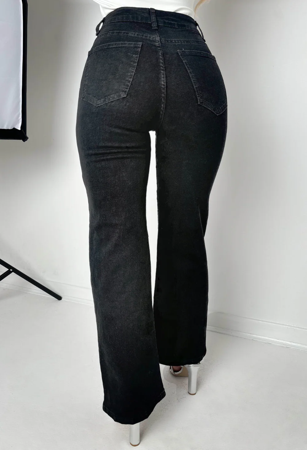 The Muse Black Stretch Graffiti Wide Leg Jeans - Image 2