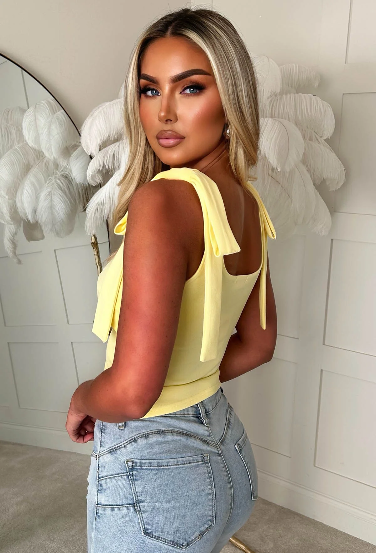 Tied Temptress Yellow Bow Shoulder Top - Image 2