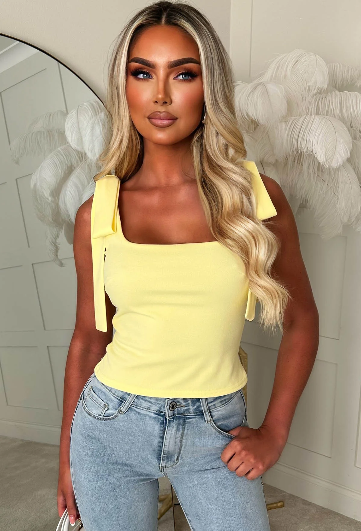 Tied Temptress Yellow Bow Shoulder Top - Image 3