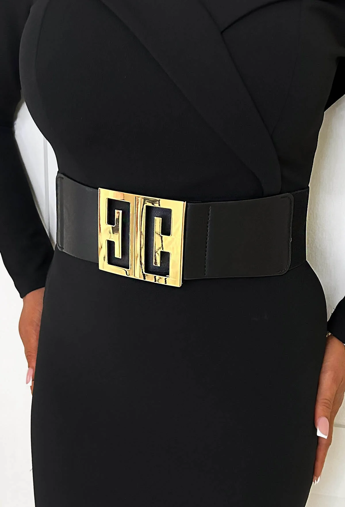 Tied To Luxe Black Gold Buckle Elasticated Belt