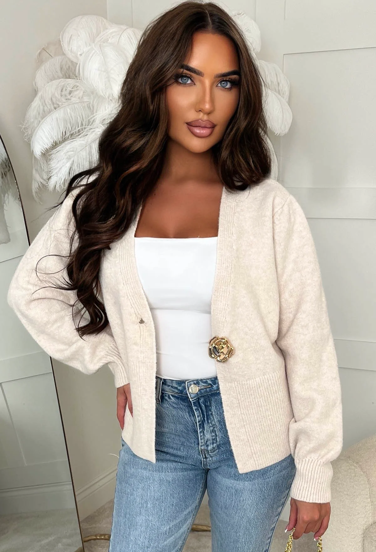 Time Passes Cream Gold Button Cardigan - Image 2