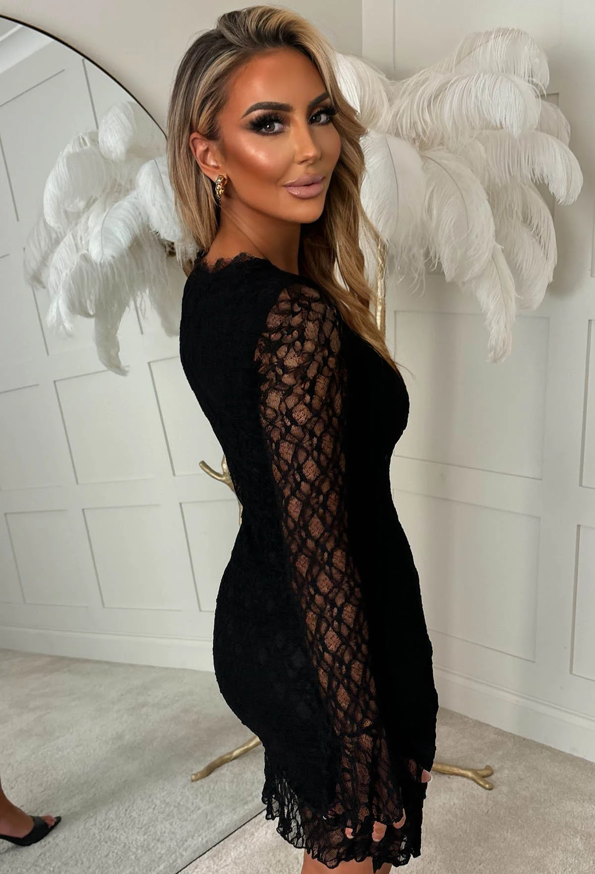 Timeless Grace Black Lace Long Sleeve Mini Dress - Image 2