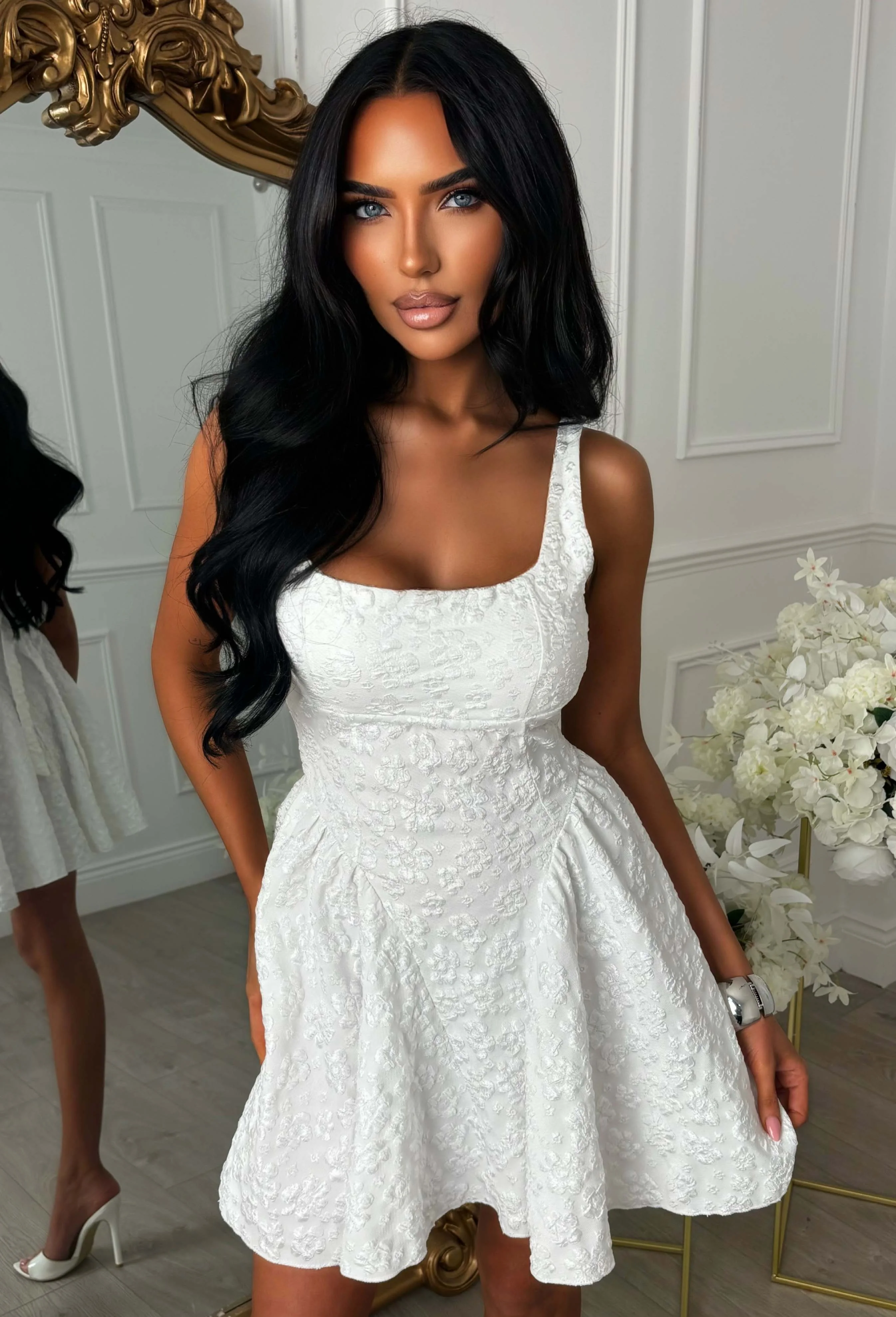 Tiny Muse White Textured Tie Back Mini Dress - Image 3