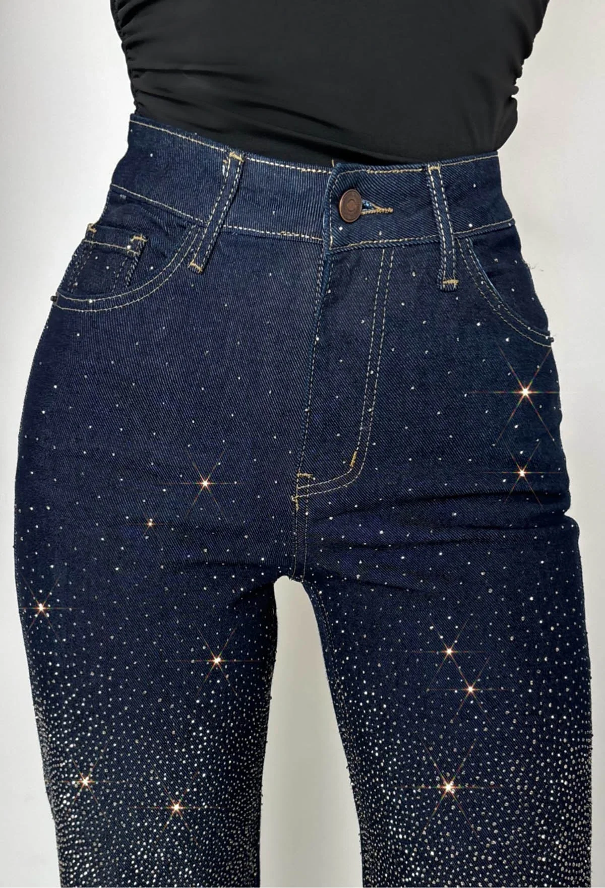 Too Hot To Handle Dark Wash Hot Fix Stretch Straight Leg Jeans - Image 3