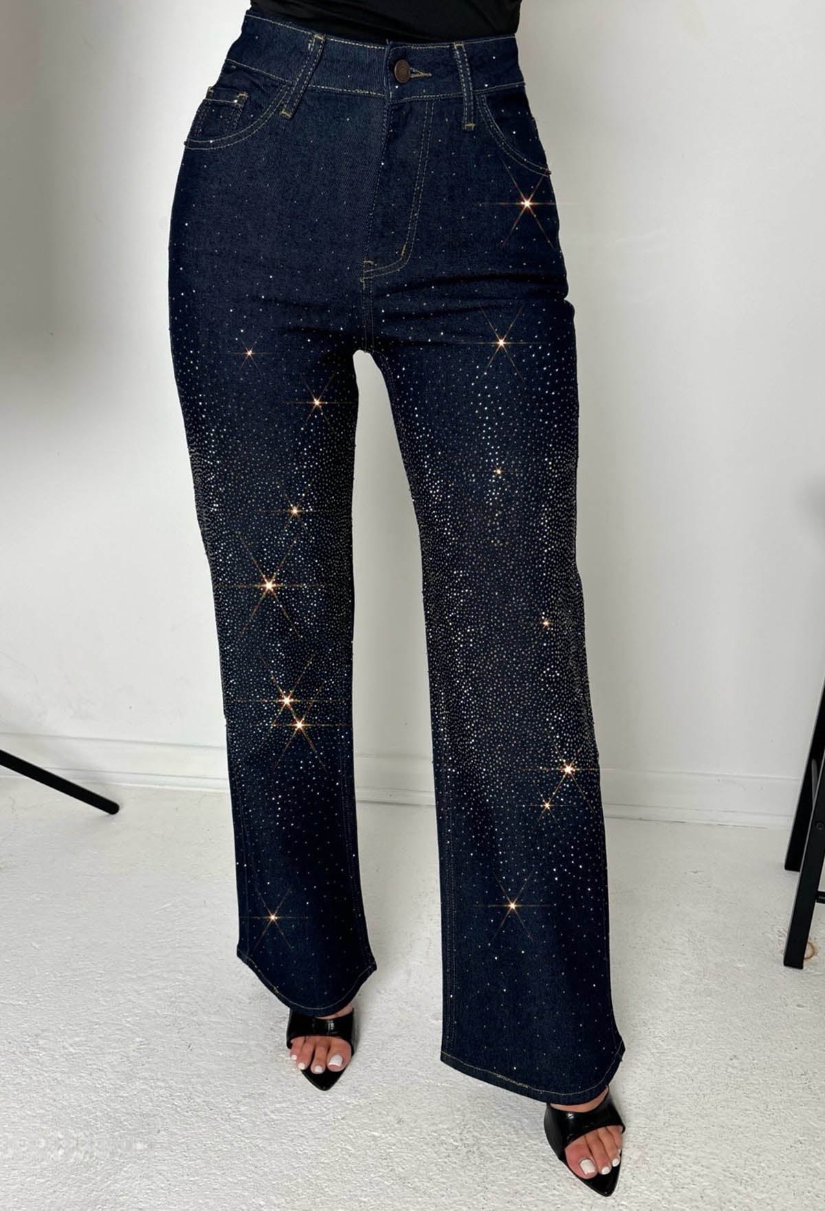 Too Hot To Handle Dark Wash Hot Fix Stretch Straight Leg Jeans - Image 4