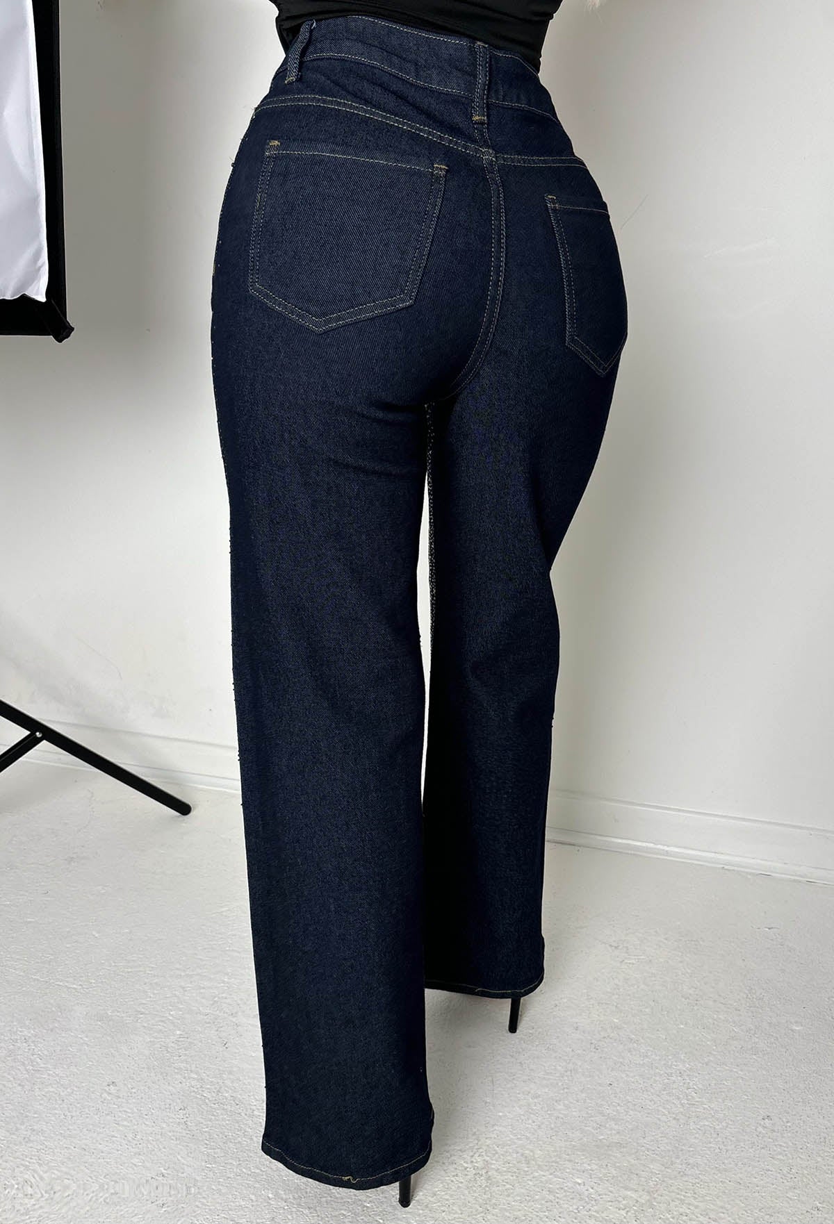 Too Hot To Handle Dark Wash Hot Fix Stretch Straight Leg Jeans - Image 5