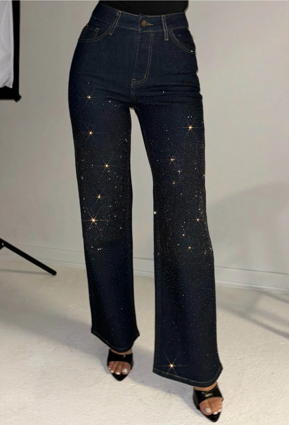 Too Hot To Handle Dark Wash Hot Fix Stretch Straight Leg Jeans - Image 6