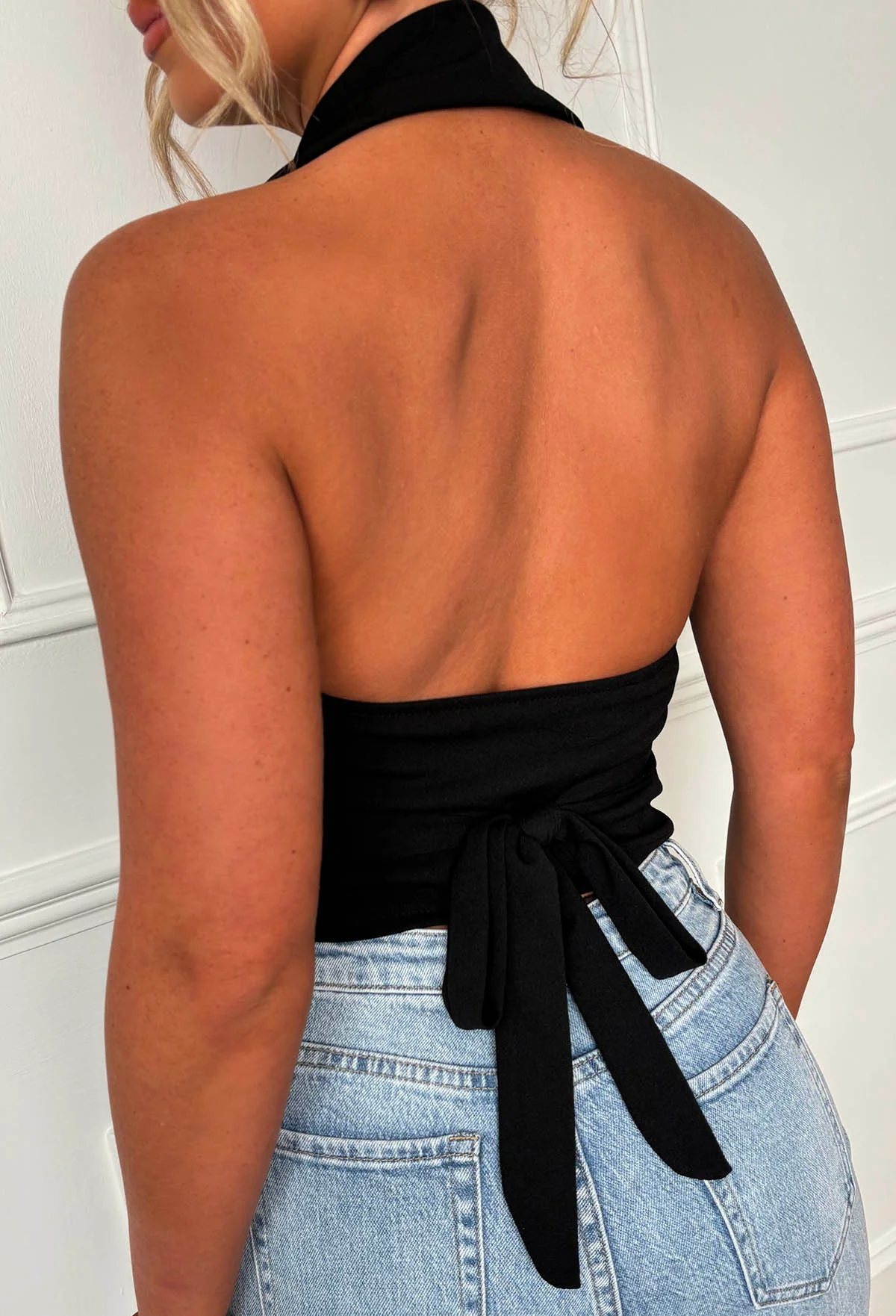 Totally Clueless Black Tailored Halter Neck Top - Image 3