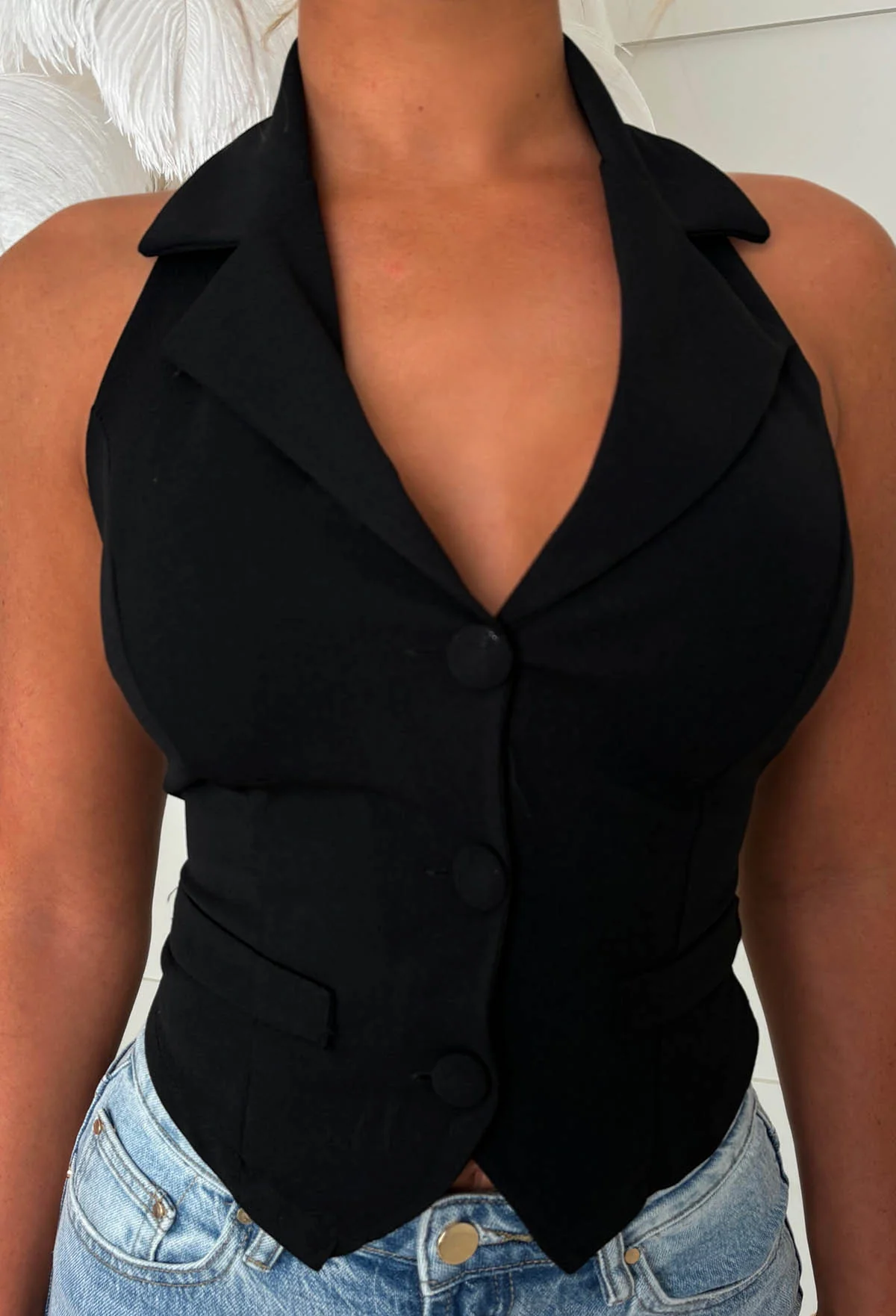 Totally Clueless Black Tailored Halter Neck Top - Image 5