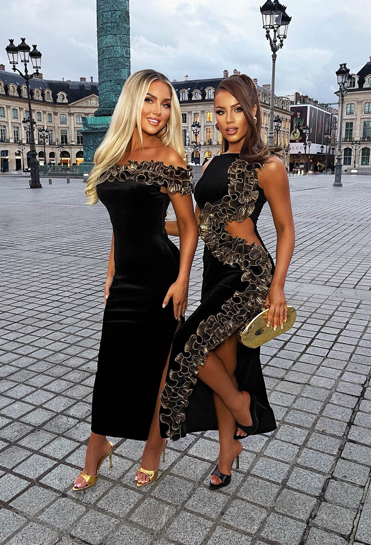 Trillion Dollar Babe Black Velvet Cut Out Glitter Maxi Dress - Image 4