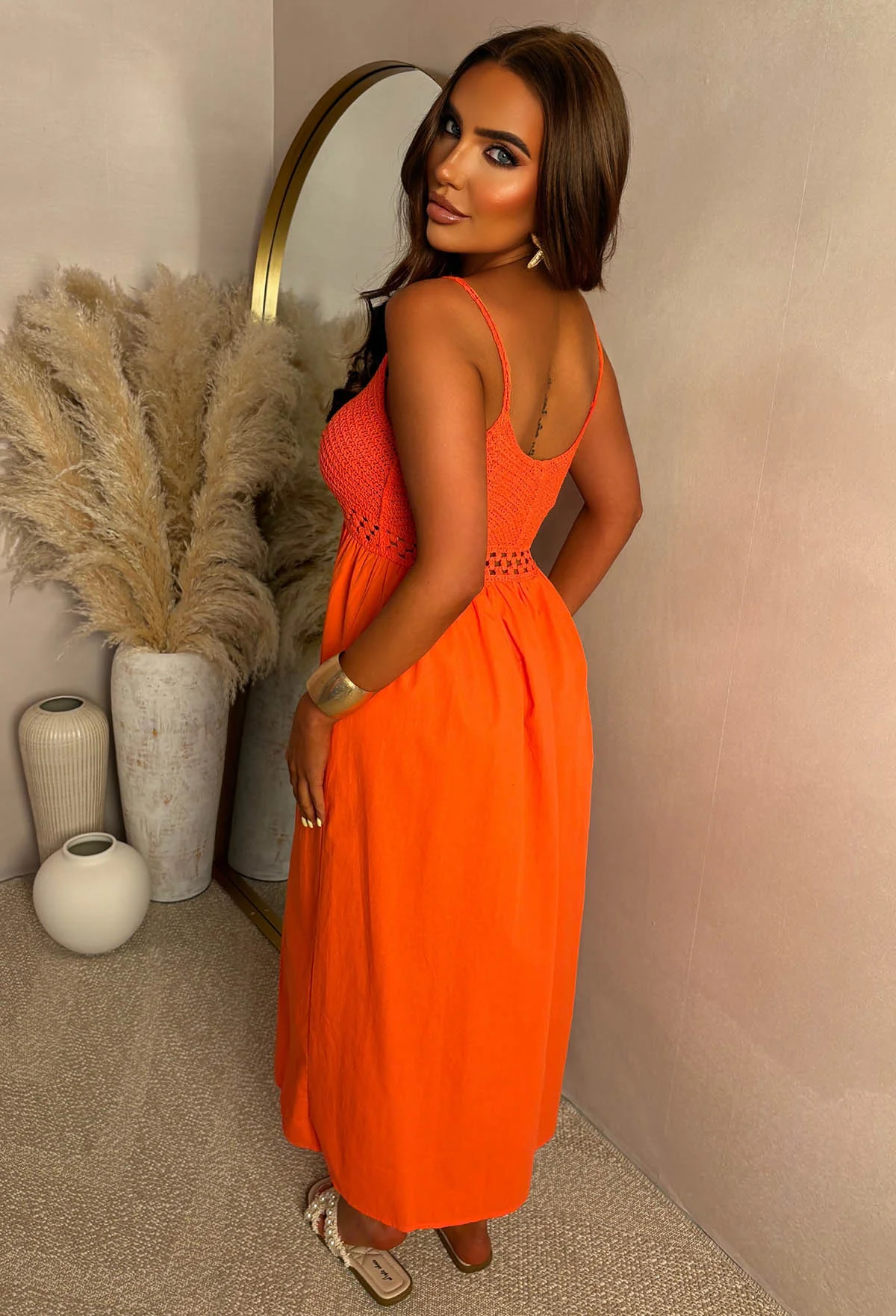 Tropical Dream Coral Crochet Knit Maxi Dress - Image 2