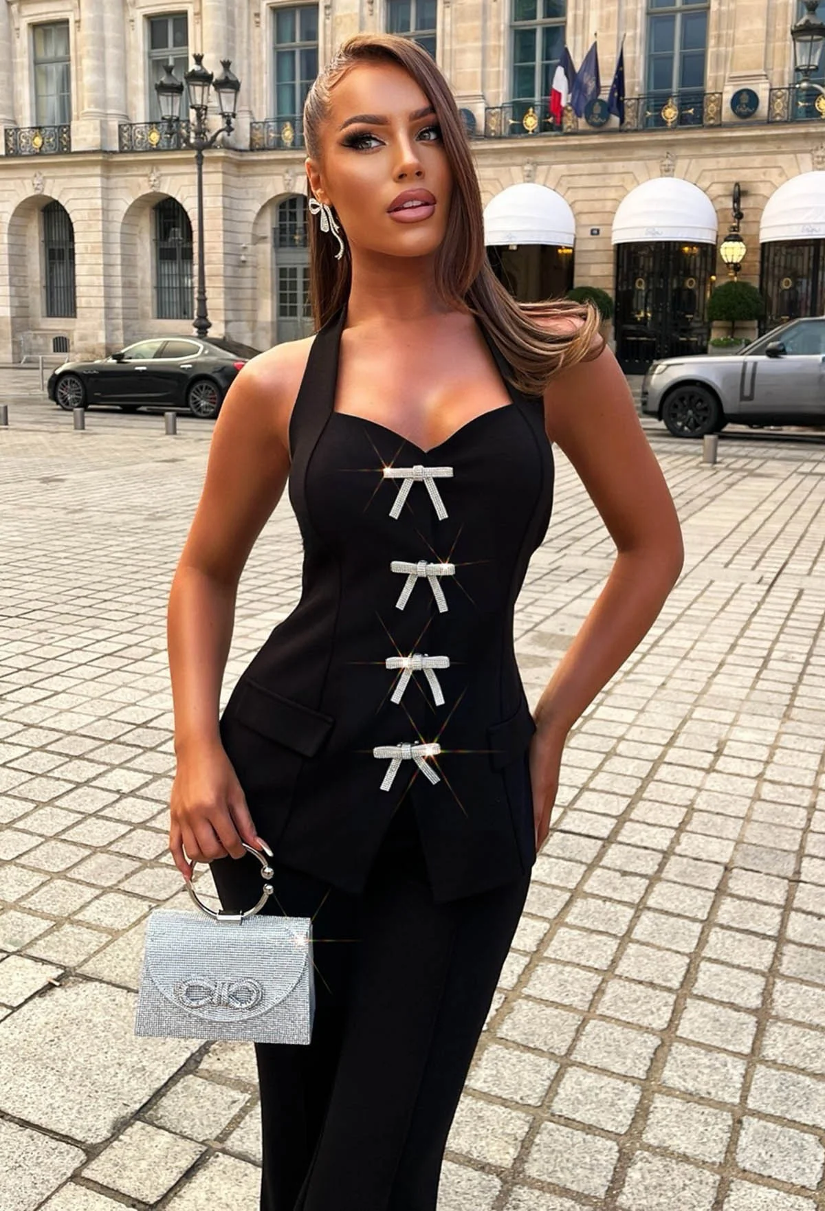 True Whisper Black Halterneck Top & Trousers Set - Image 2
