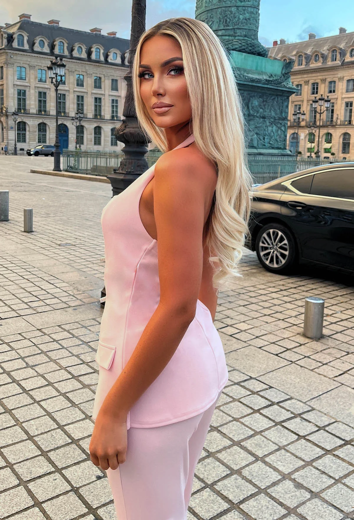 True Whisper Pink Halterneck Bow Button Tailored Top - Image 2