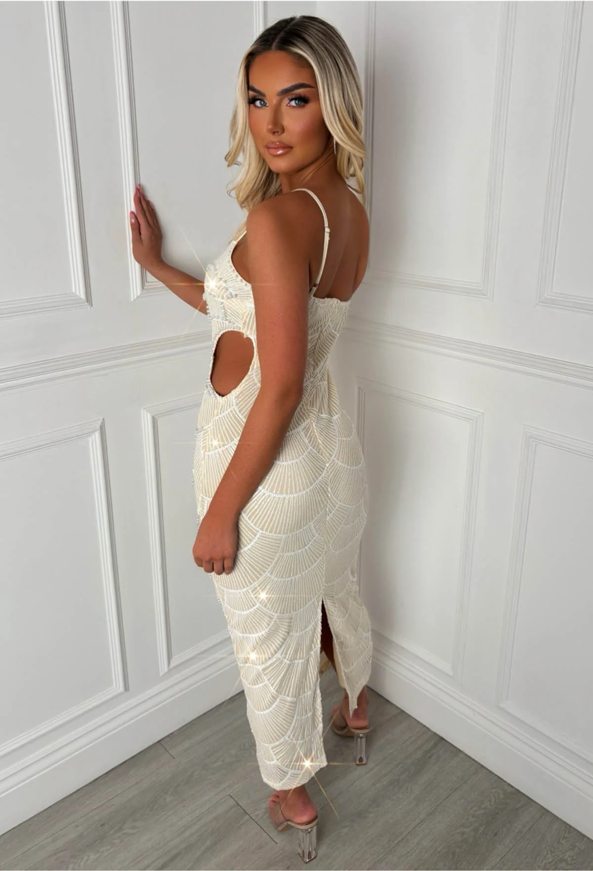 Turning Heads Cream Beaded Cut Out Dress - Image 2