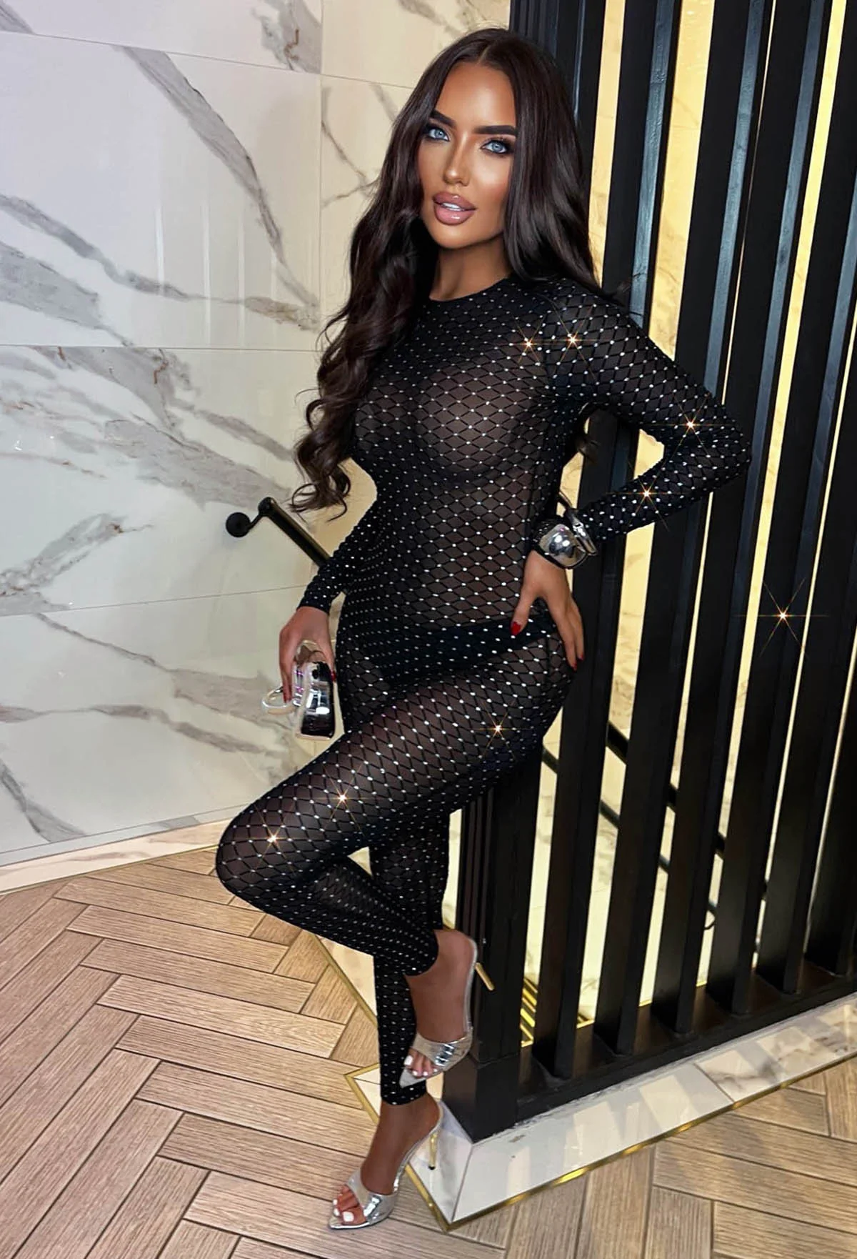 Twilight Luxe Black Glitter Mesh Jumpsuit - Image 4