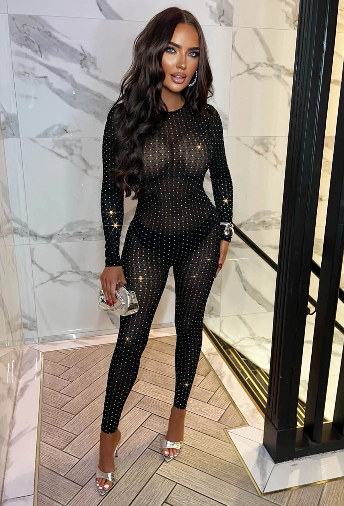 Twilight Luxe Black Glitter Mesh Jumpsuit - Image 5