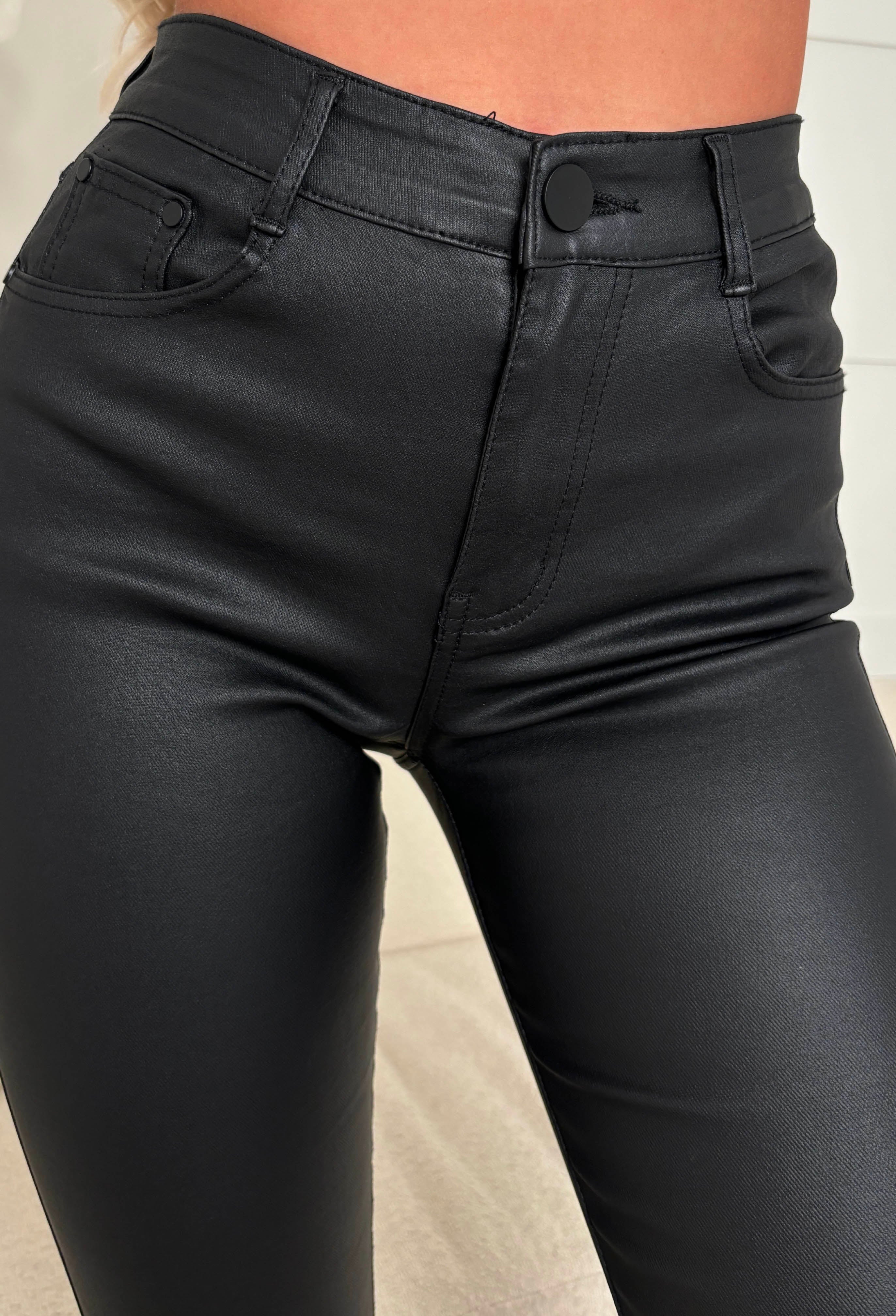 Ultimate Destiny Black Faux Leather Stretch Skinny Fit Jeans - Image 5