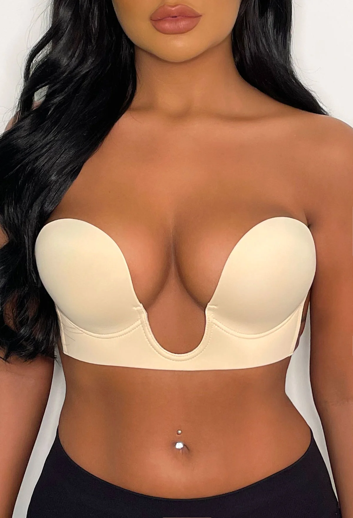 Ultimate Push Up Deep Plunge Nude Backless Stick On Side Panel Bra
