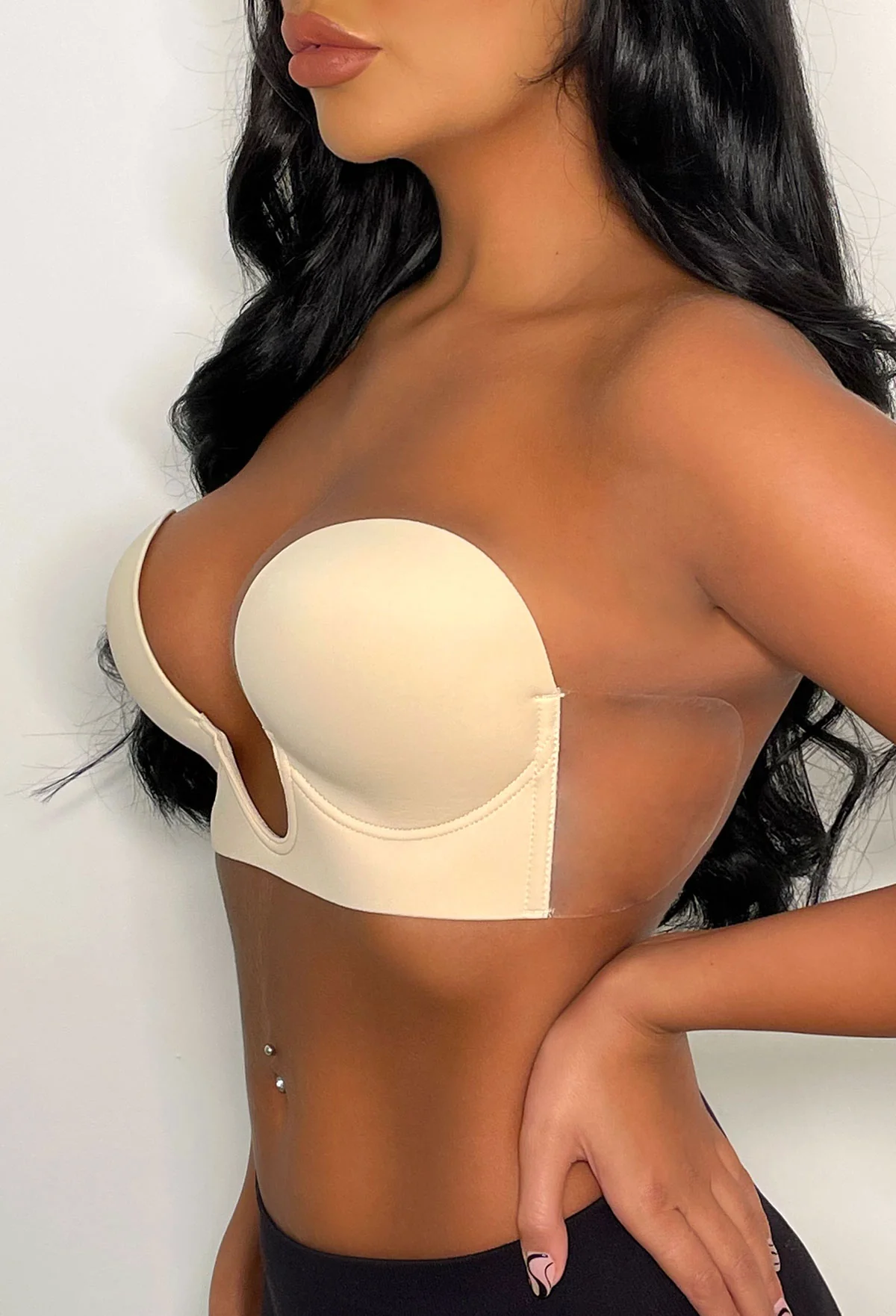 Ultimate Push Up Deep Plunge Nude Backless Stick On Side Panel Bra - Image 2