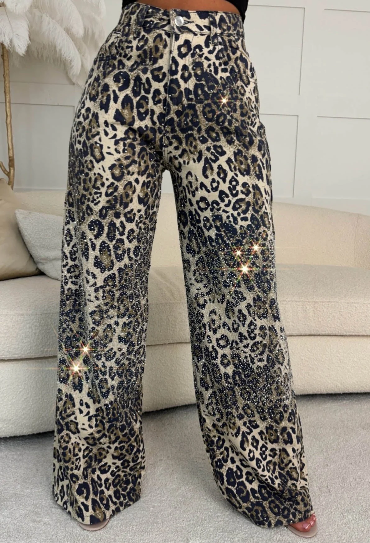 Ultimate Revolution Leopard Straight Leg Diamante Jeans - Image 3